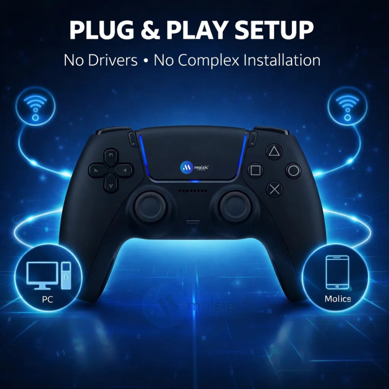 Image of Maizic Smarthome PlayX Black P4 Wireless Game Controller Dual /Asymmetric Motor, 800mah Battery Bluetooth Gamepad (Black, For Android, PS4, PC)