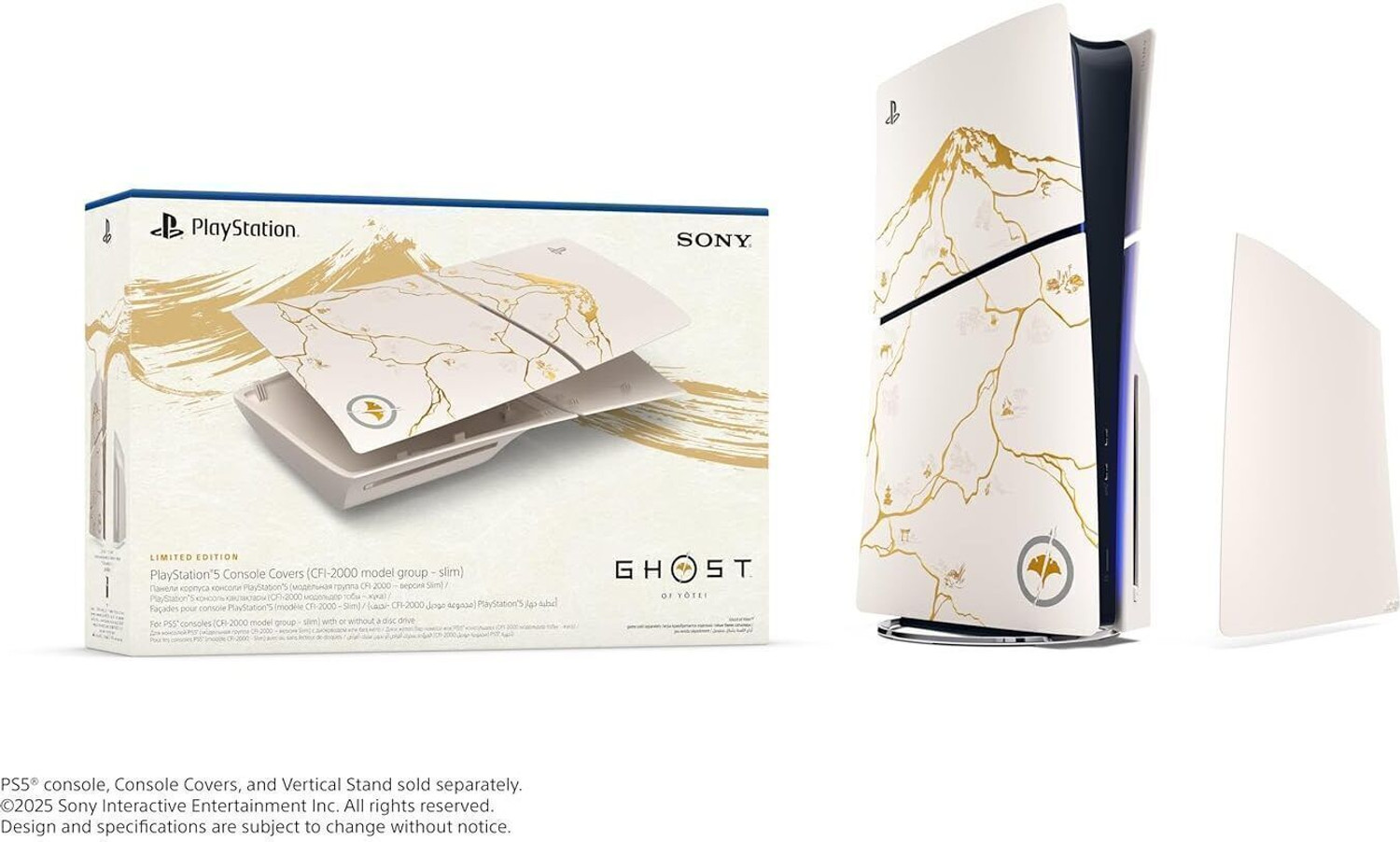Image of Playstation Console Covers - Ghost of Yōtei Limited Edition PS5 Slim Disc /Digital Faceplates Gaming Accessory Kit (Gold, White, For PS5)
