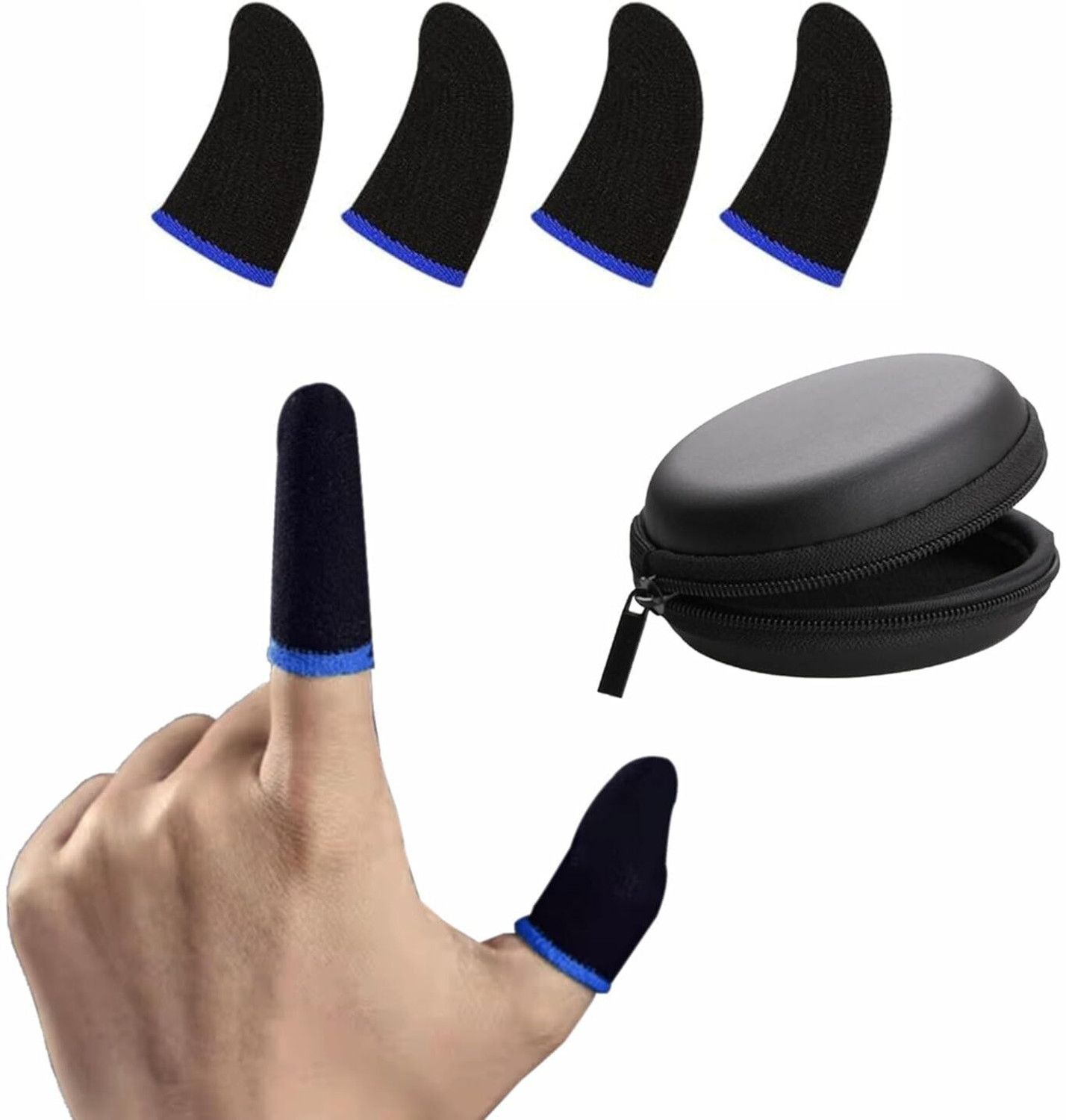 Image of Winsumm 3 Pcs Mobile Gaming Finger Sleeves with Storage Pouch Gaming Accessory Kit (Black, Anti&Sweat Slip Thumb, Breathable, Gloves, For PUBG&BGMI&Free Fire&COD Mobile, For Android, iOS)