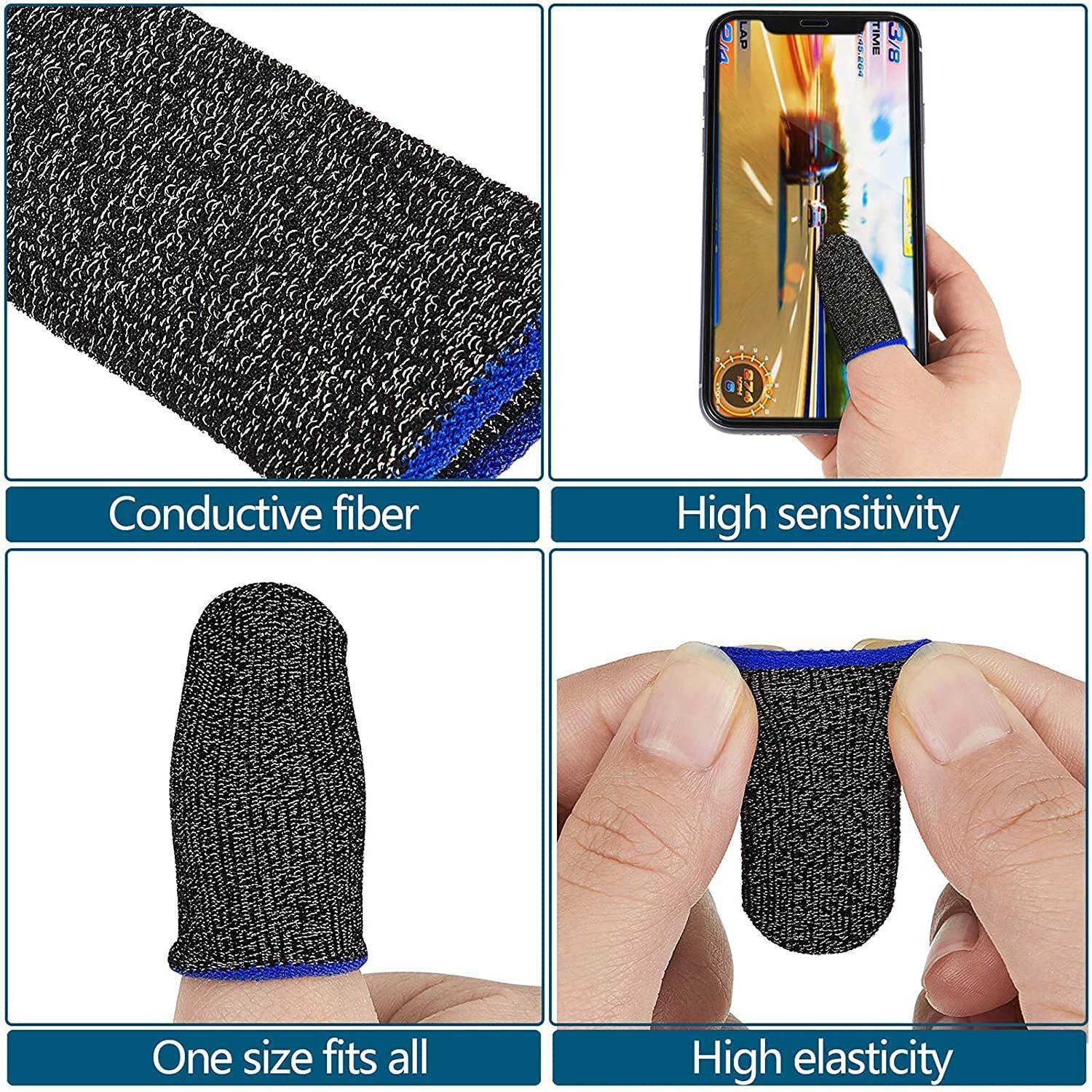 Image of Winsumm 3 Pcs Mobile Gaming Finger Sleeves with Storage Pouch Gaming Accessory Kit (Black, Anti&Sweat Slip Thumb, Breathable, Gloves, For PUBG&BGMI&Free Fire&COD Mobile, For Android, iOS)