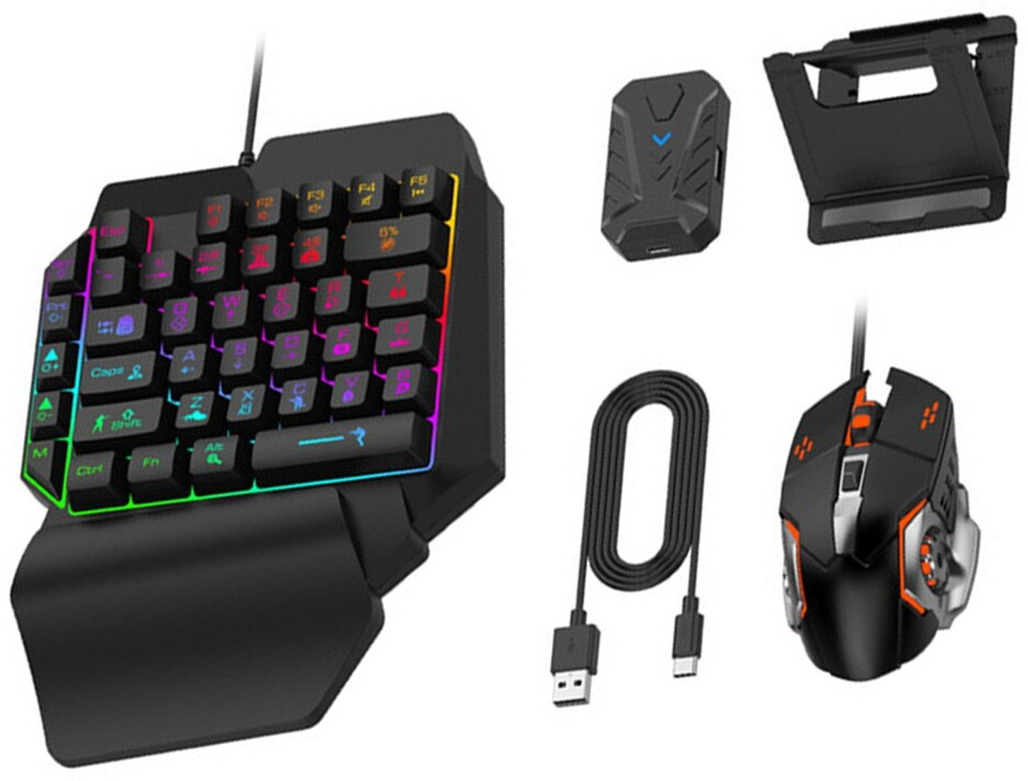 Image of HG WORLD 5 in 1 Gaming Keyboard Mouse Converter, Mobile Game Combo Pack Gaming Accessory Kit (Black, For Android, iOS)