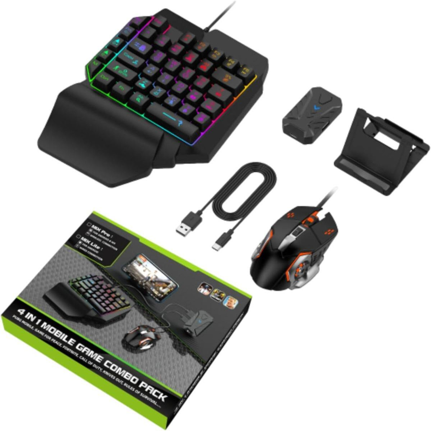Image of HG WORLD Gaming Keyboard Mouse Converter 5 in 1 Mobile Game Combo Pack Gaming Accessory Kit (Black, Mix Pro 5&In&1 Gaming Combo, Best Value Mobile Gaming Kit, For Android, iOS)