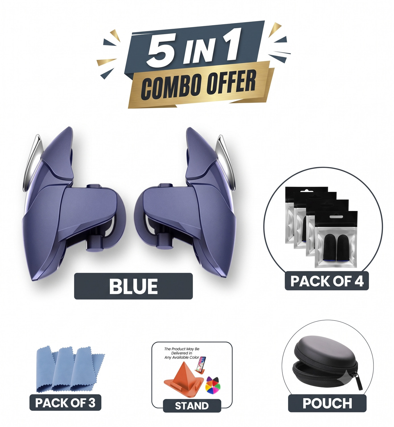 RRRB TRADING Silver Trigger, White Trigger, Finger Sleeves (Pack Of 3) & Phone Stand Gaming Accessory Kit (Na, For Android) - Image 1