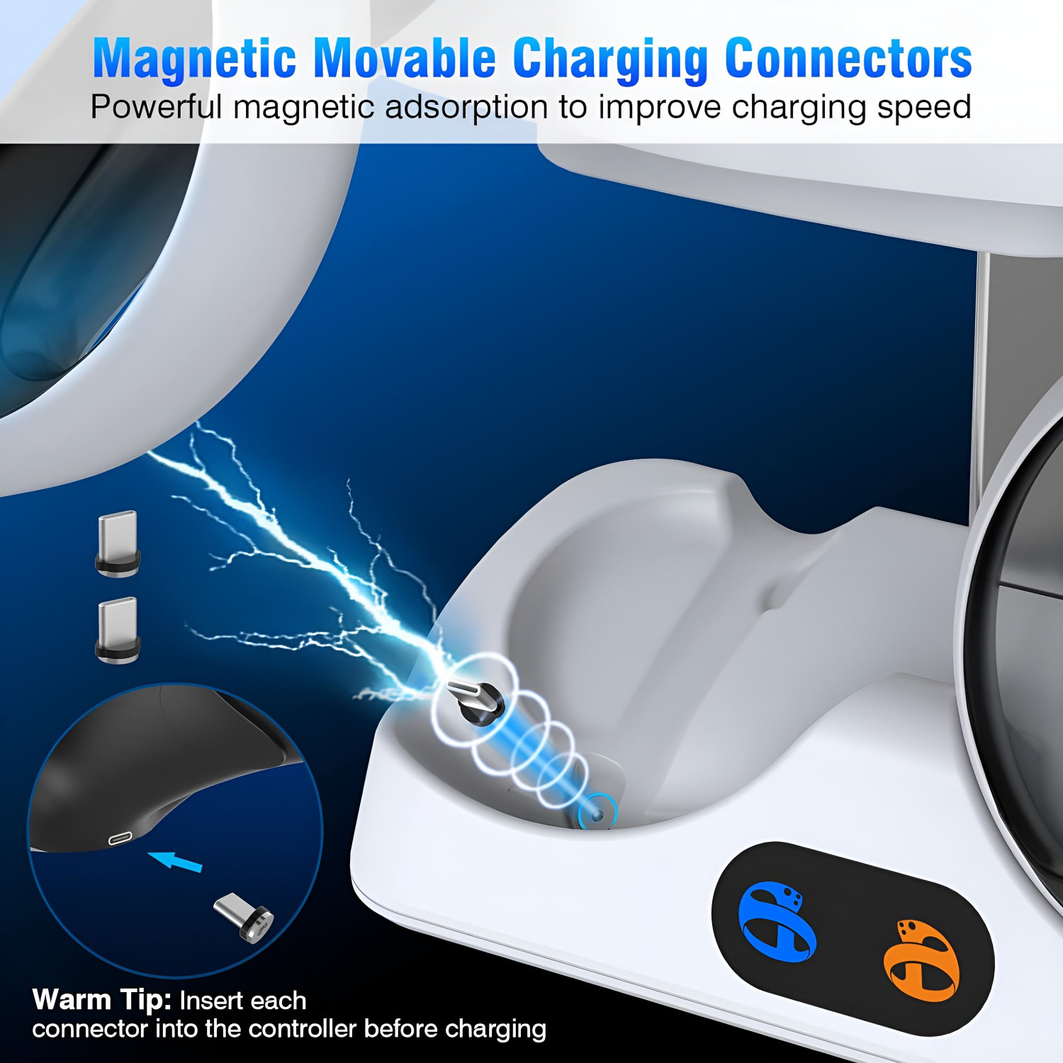 Image of HG WORLD Dobe Magnetic Charging Dock for PSVR2 Sense Controller Power Docking Station Gaming Accessory Kit (White, USB&C Snap Alignment, LED Status Display, Compact ABS Base, Fast Charging Stand, For PS5)