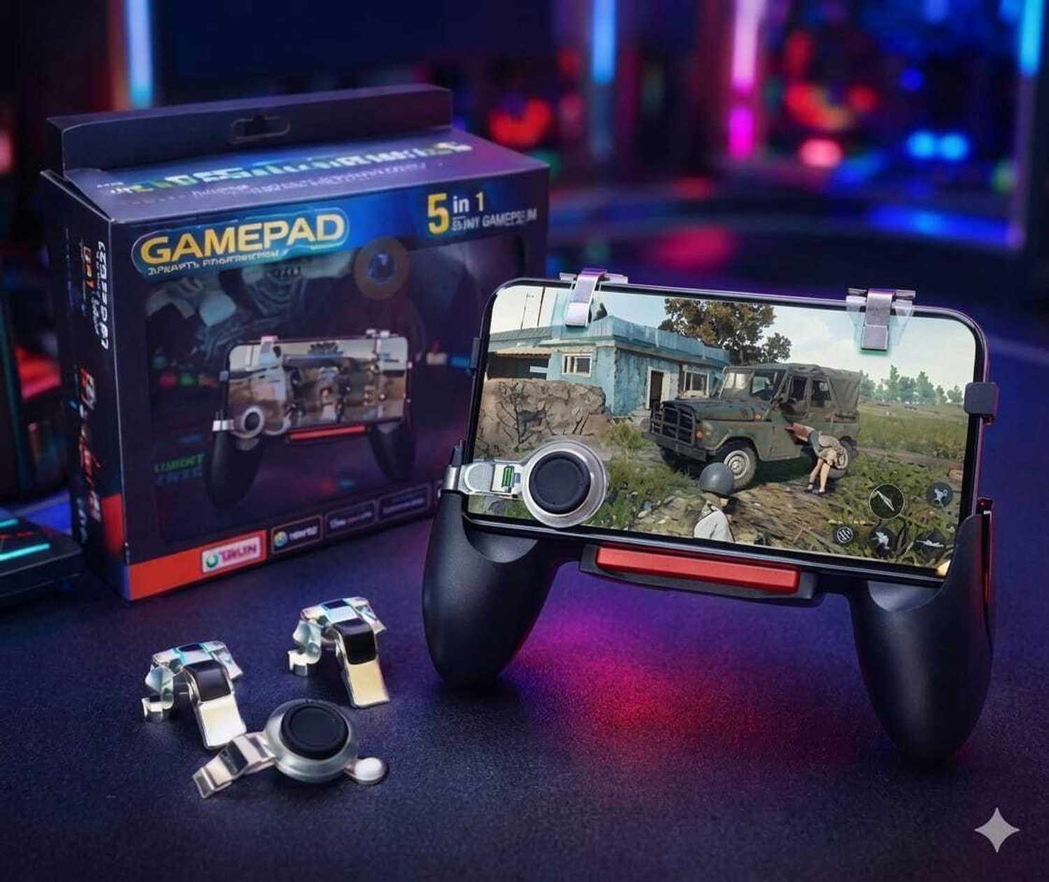 Image of Shivaansh 5 in 1 Mobile Gaming Trigger with L1 R1 Triggers | 360 Joystick Gaming Handle Gaming Accessory Kit (Black, Red, For Android, iOS)
