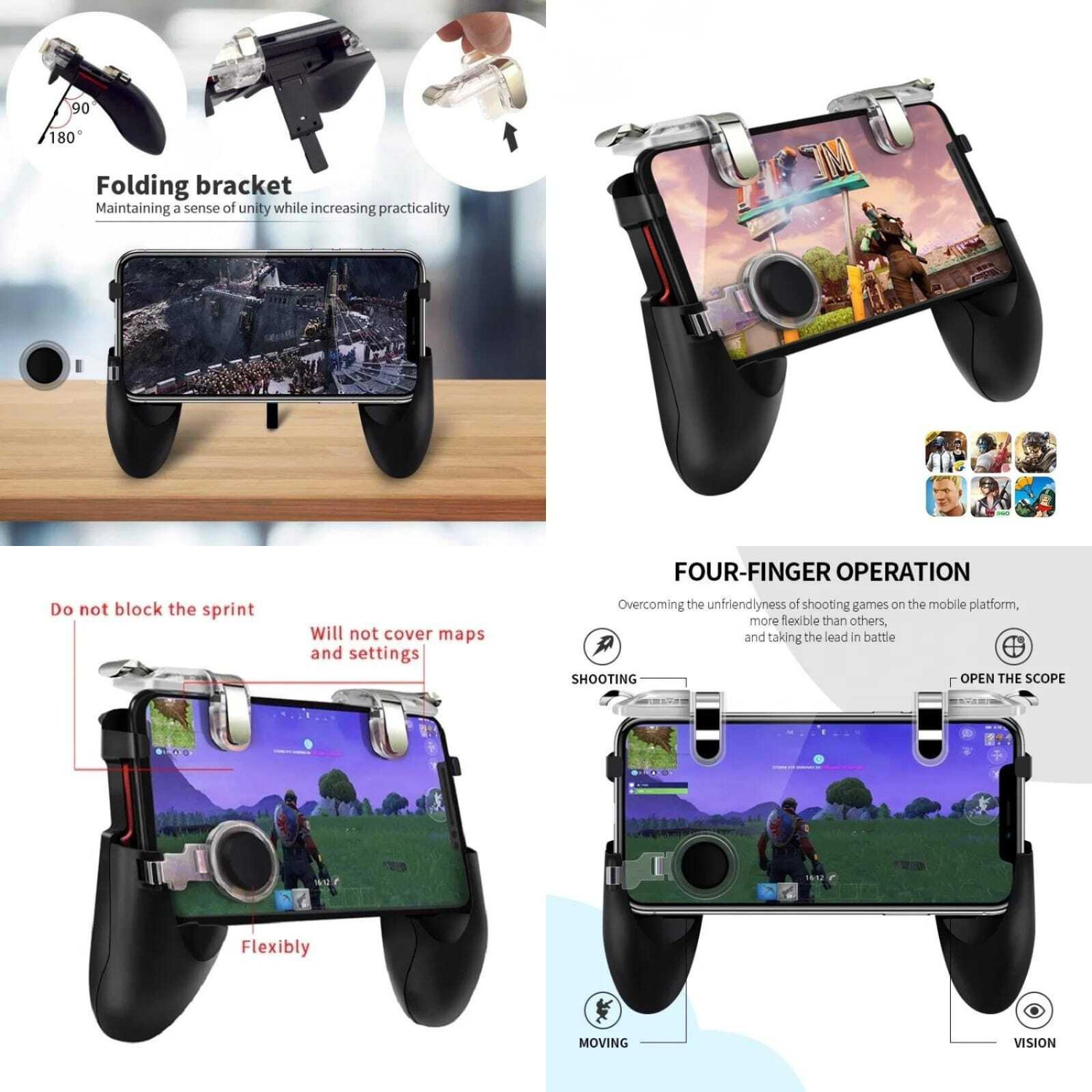 Image of Shivaansh 5 in 1 Mobile Gaming Trigger with L1 R1 Triggers | 360 Joystick Gaming Handle Gaming Accessory Kit (Black, Red, For Android, iOS)
