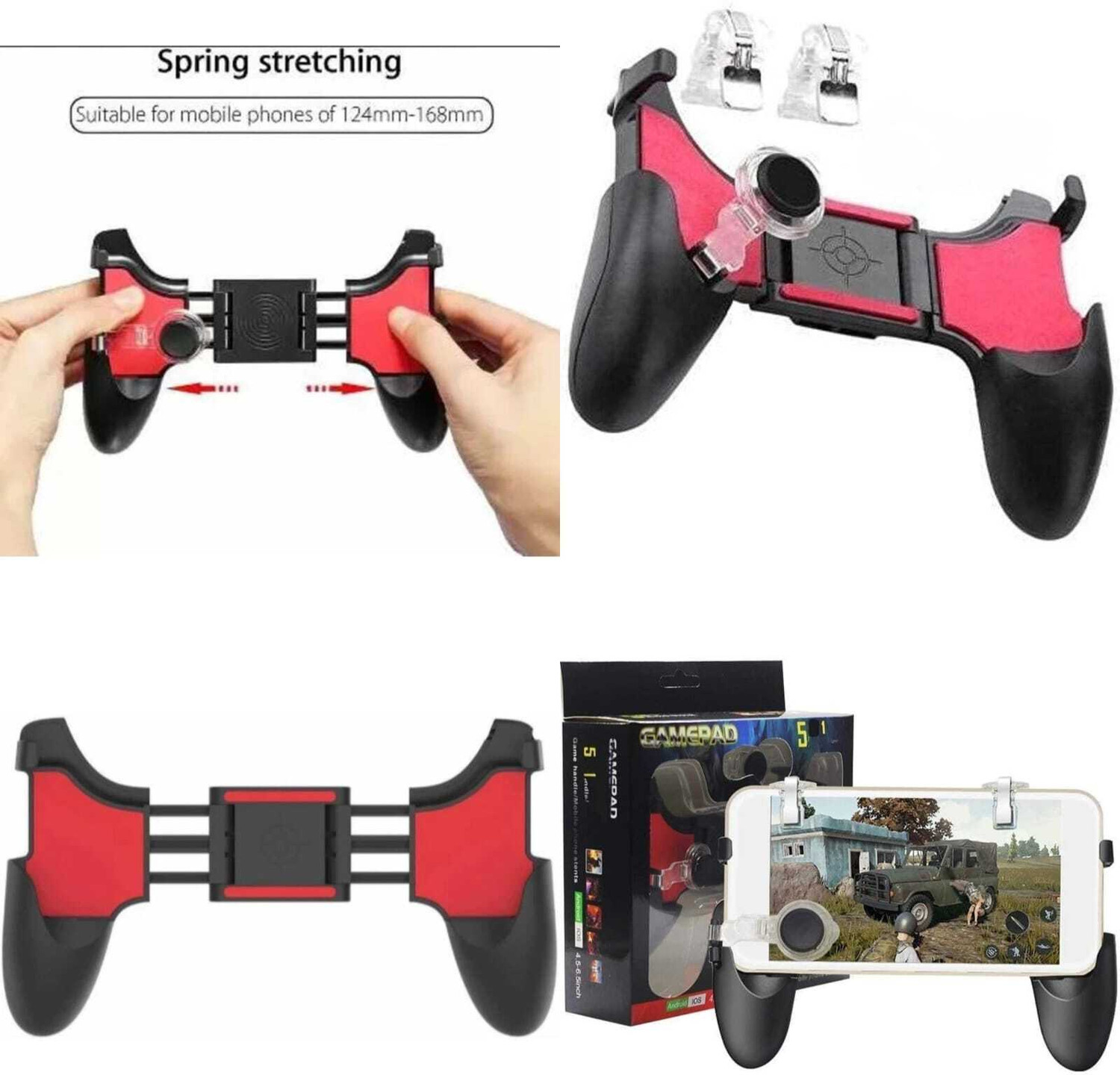 Image of Shivaansh 5 in 1 Mobile Gaming Trigger with L1 R1 Triggers | 360 Joystick Gaming Handle Gaming Accessory Kit (Black, Red, For Android, iOS)
