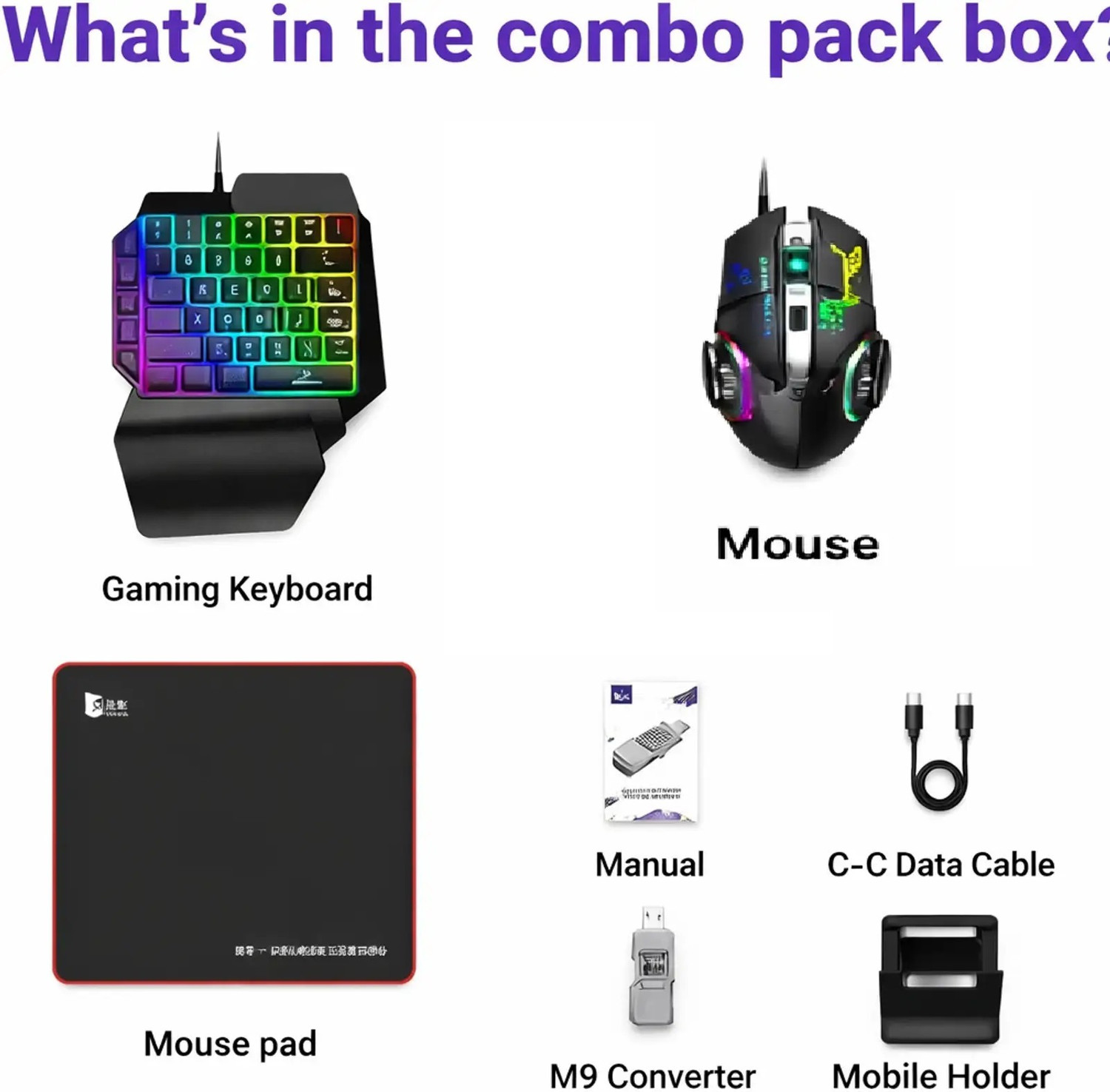 Image of HG WORLD 5 in 1 Gaming Keyboard Mouse Converter, Mobile Game Combo Pack Gaming Accessory Kit (Black, For Android, iOS)