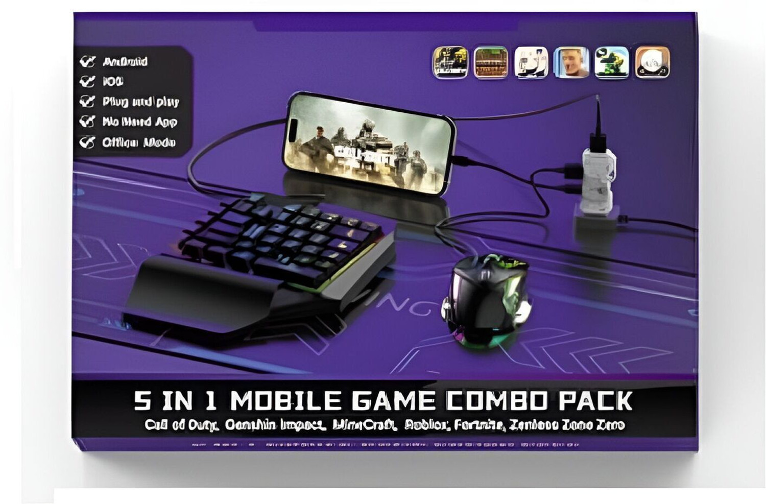 Image of HG WORLD Gaming Keyboard Mouse Converter 5 in 1 Mobile Game Combo Pack Gaming Accessory Kit (Black, Mix Pro 5&In&1 Gaming Combo, Best Value Mobile Gaming Kit, For Android, iOS)