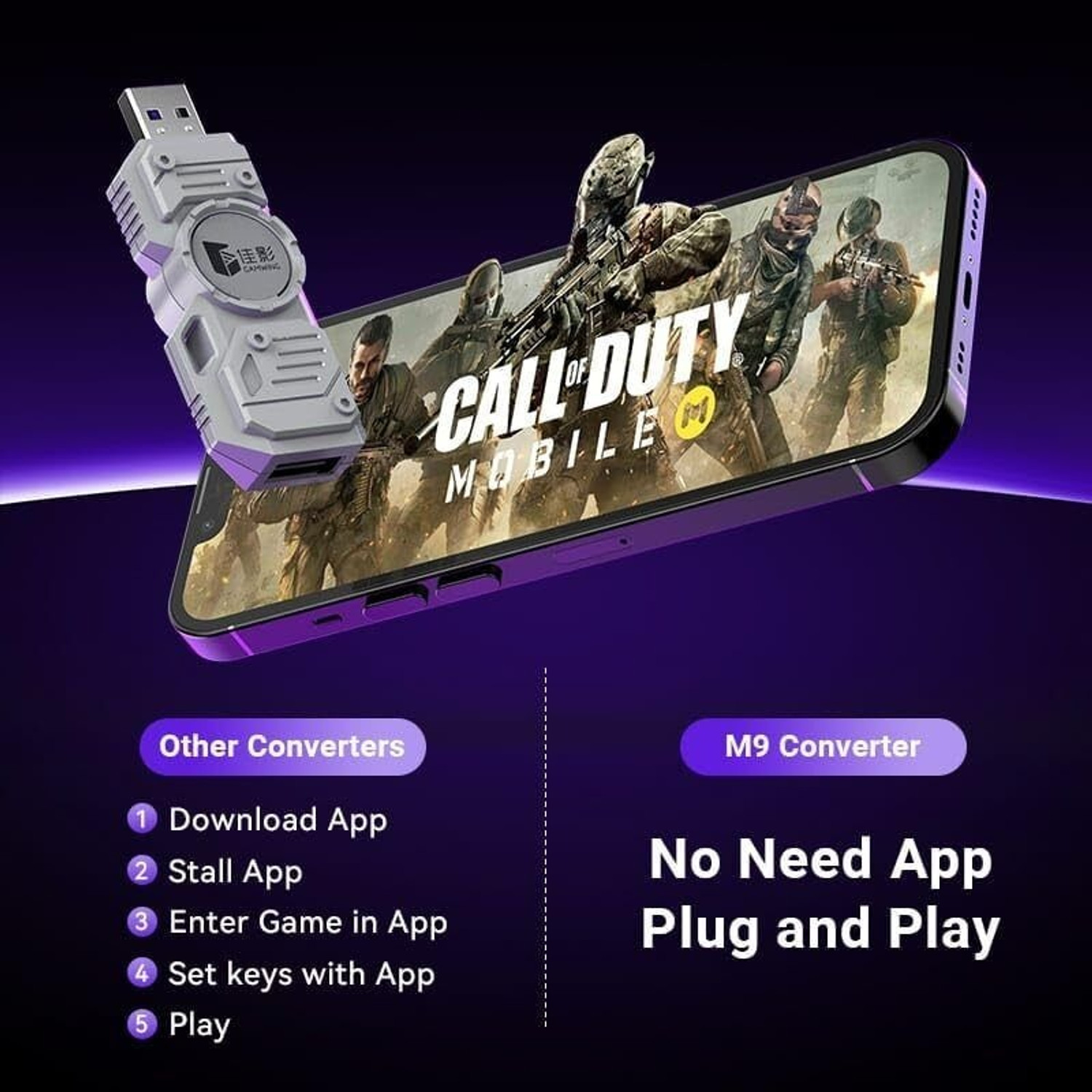 Image of HG WORLD 5 in 1 Gaming Keyboard Mouse Converter, Mobile Game Combo Pack Gaming Accessory Kit (Black, For Android, iOS)