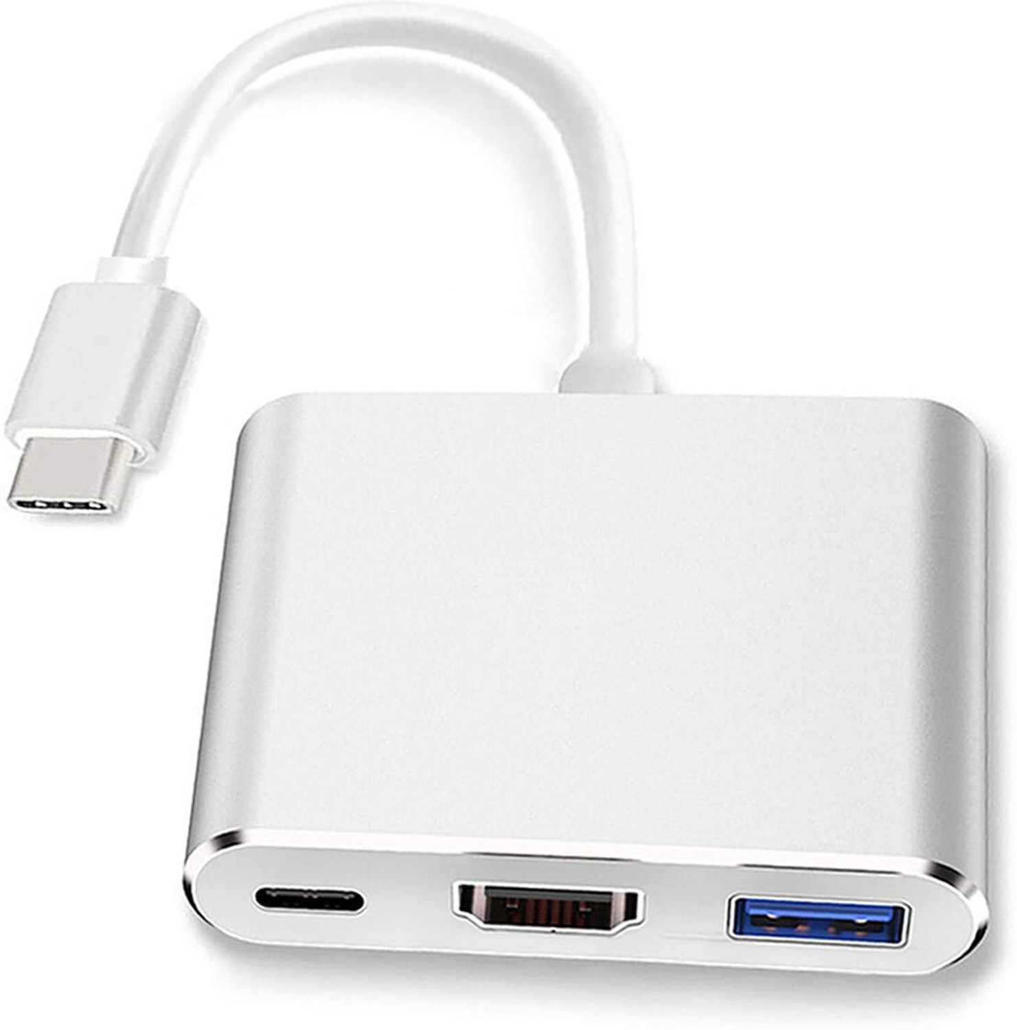 Image of LipiWorld TV-out Cable 3 in 1 Hub Type C to HDMI+USB 3.0+USB-C Charging Port (Silver, For Laptop)