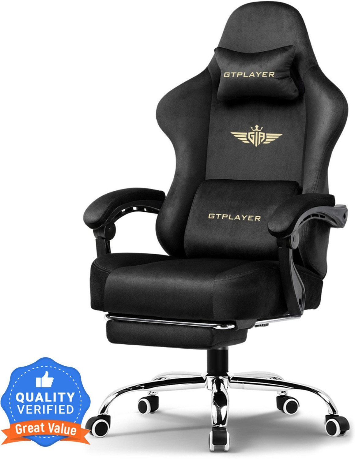 Image of Drogo Ergonomic Gaming Chair with Head & USB Massager, PU Leather Lumbar Pillow Gaming Chair (Red)