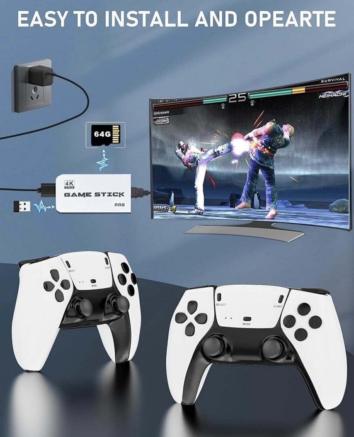 Image of HG WORLD Retro M22 Game Stick Console 2.4G Dual Wireless Gamepad Video Game Handheld Gaming Console For TV ,Old Video Game For Kids (Best Gift & Fun) All Ages 64 GB with 52+ Emulator, Full HD HDMI Output, TV Game Set, Mini Video Game Hand TV (Black, 30000+ GTA Vice City, God of War, Mario Game, Remote Video Game)