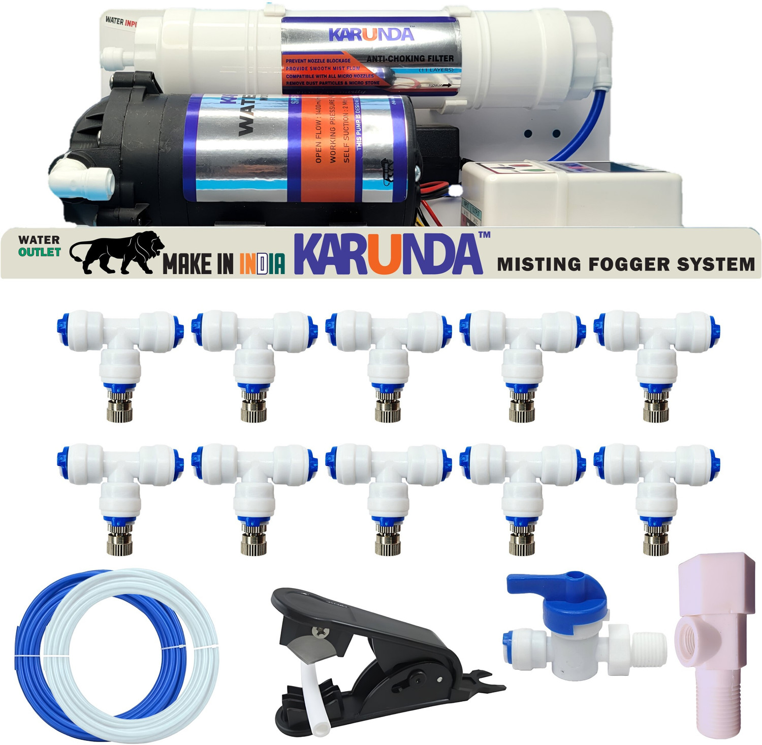Image of blukryst Fogger Kit for Dairy & Poultry with 10 Nozzles & 100 GPD Pump 2.5 L Hand Held Sprayer (Pack of 16)
