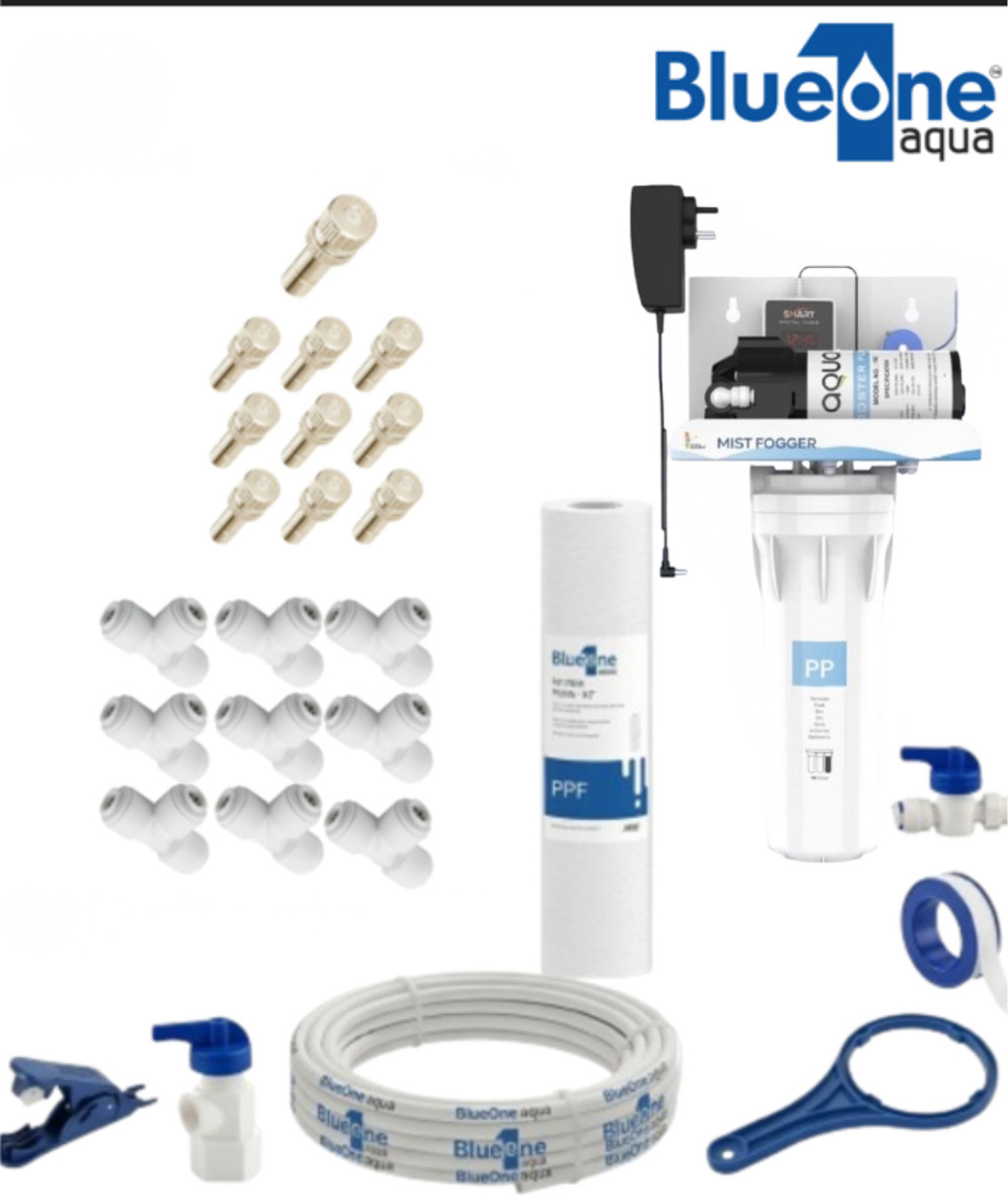 Image of blukryst Fogger Kit for Dairy & Poultry with 10 Nozzles & 100 GPD Pump 2.5 L Hand Held Sprayer (Pack of 16)