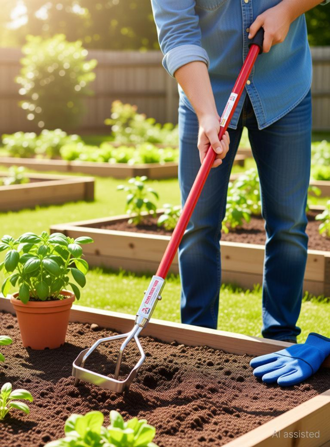 Image of Global Nature Agro Premium Manual Cultivator Weeder Tool - 2 Feet Handle with Non-Slip Rubber Grip Garden Tool Kit (2 Tools)