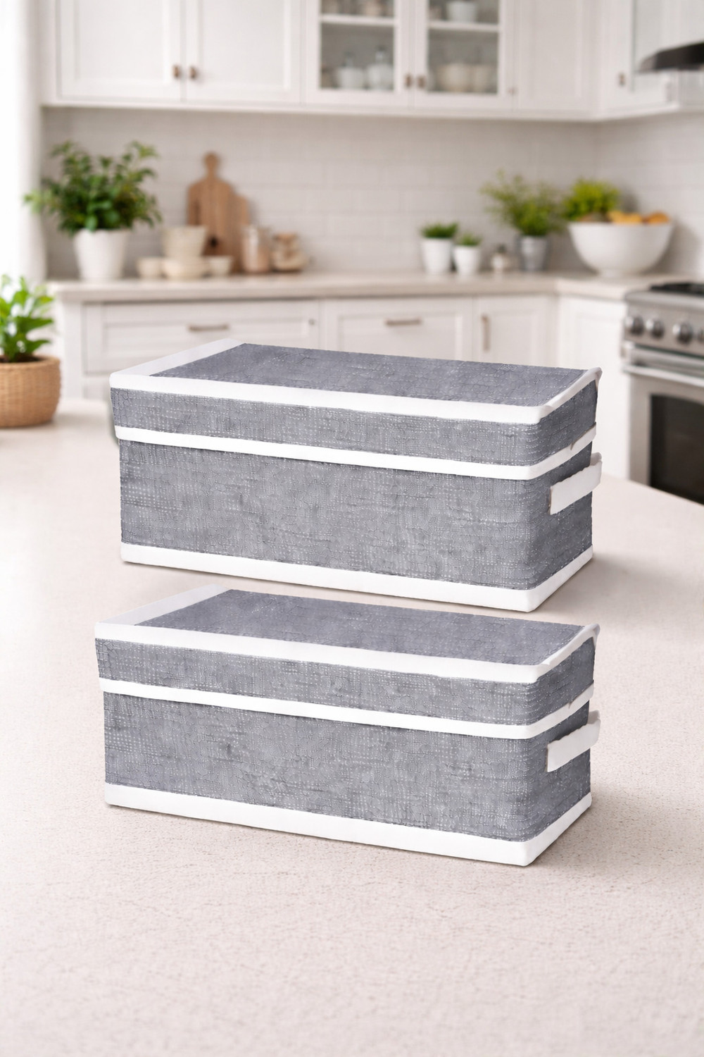 Image of Mteaser Foldable Drawer Rectangular Storage Basket with Lid & Handle Closet Organizer| Storage Box (Grey)