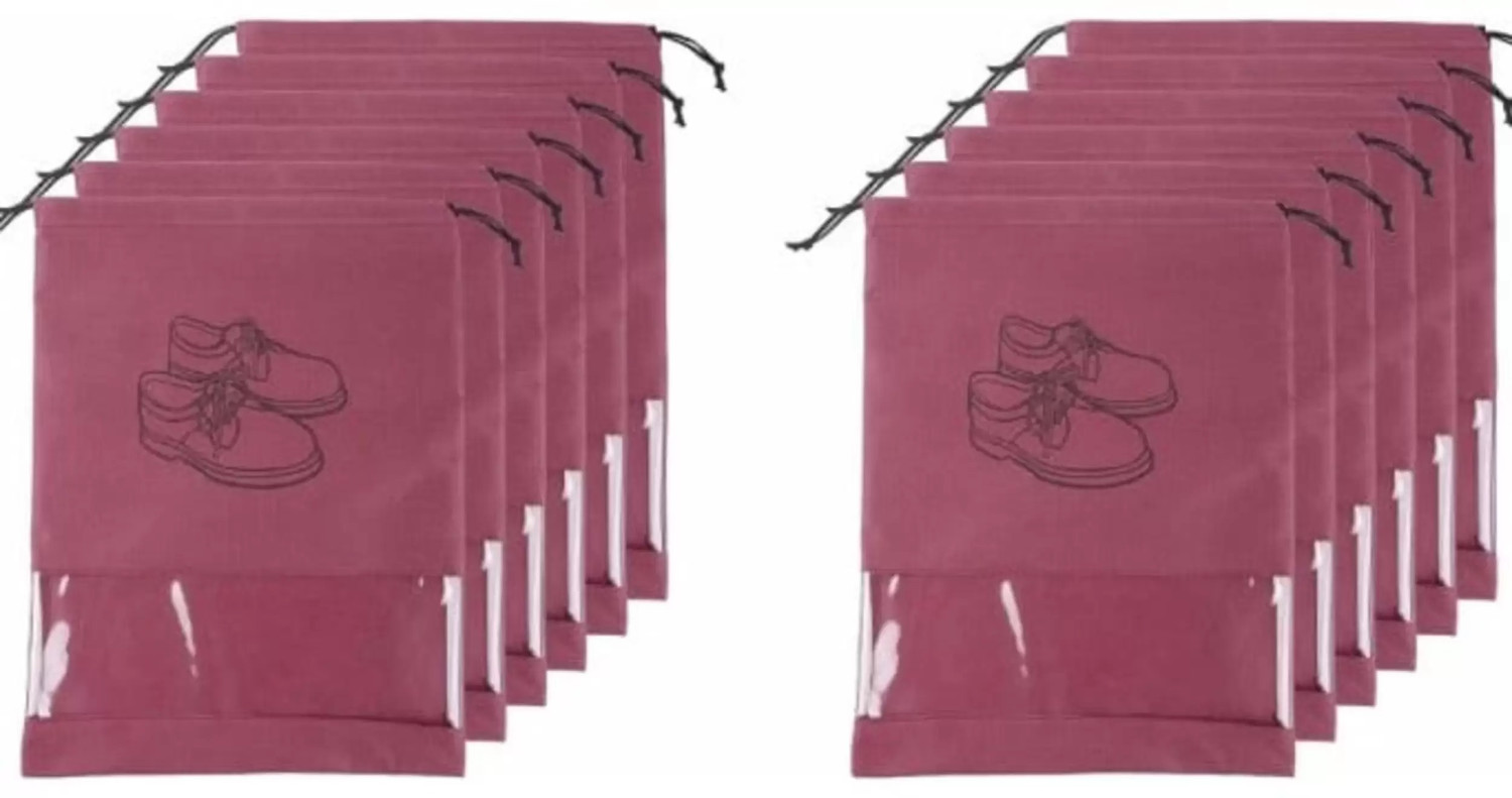 Image of Unicrafts Shoe Cover 6 Piece Travel Shoe Bag Non Woven Shoe Storage Covers Portable Shoe Pouch for Travelling and Footwear Pack of 6 Pc Maroon Shoe Cover for Travel Maroon 06 (Maroon)