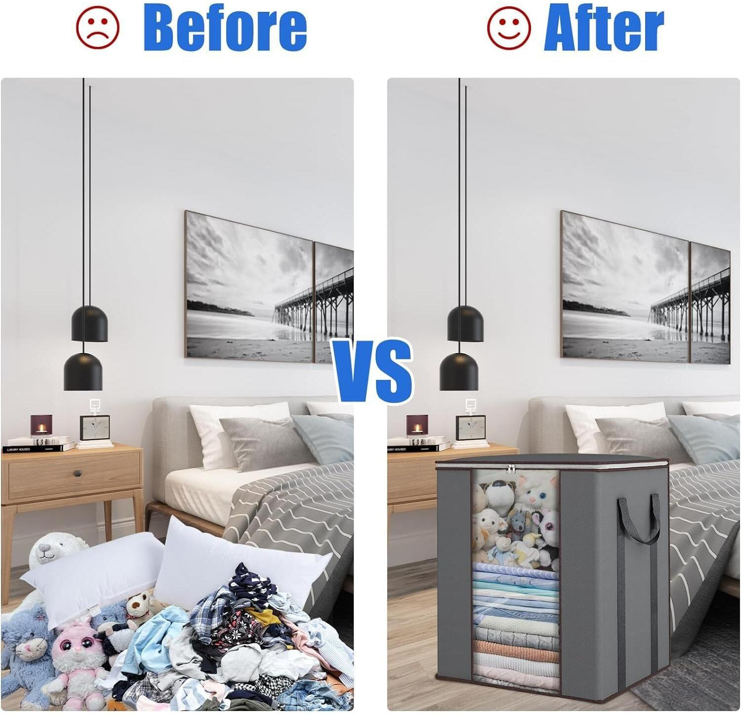 Image of infinity craft Extra Large Blanket Storage Bags 90L Dustproof Transparent Window Pillow Sheet Foldable Clothes Storage Organizer Container Reinforced Handles Breathable For Double Bed Quilt /Saree Bag /Lehnga Storage & Wardrobe Organizing (Set of 4) (Grey)