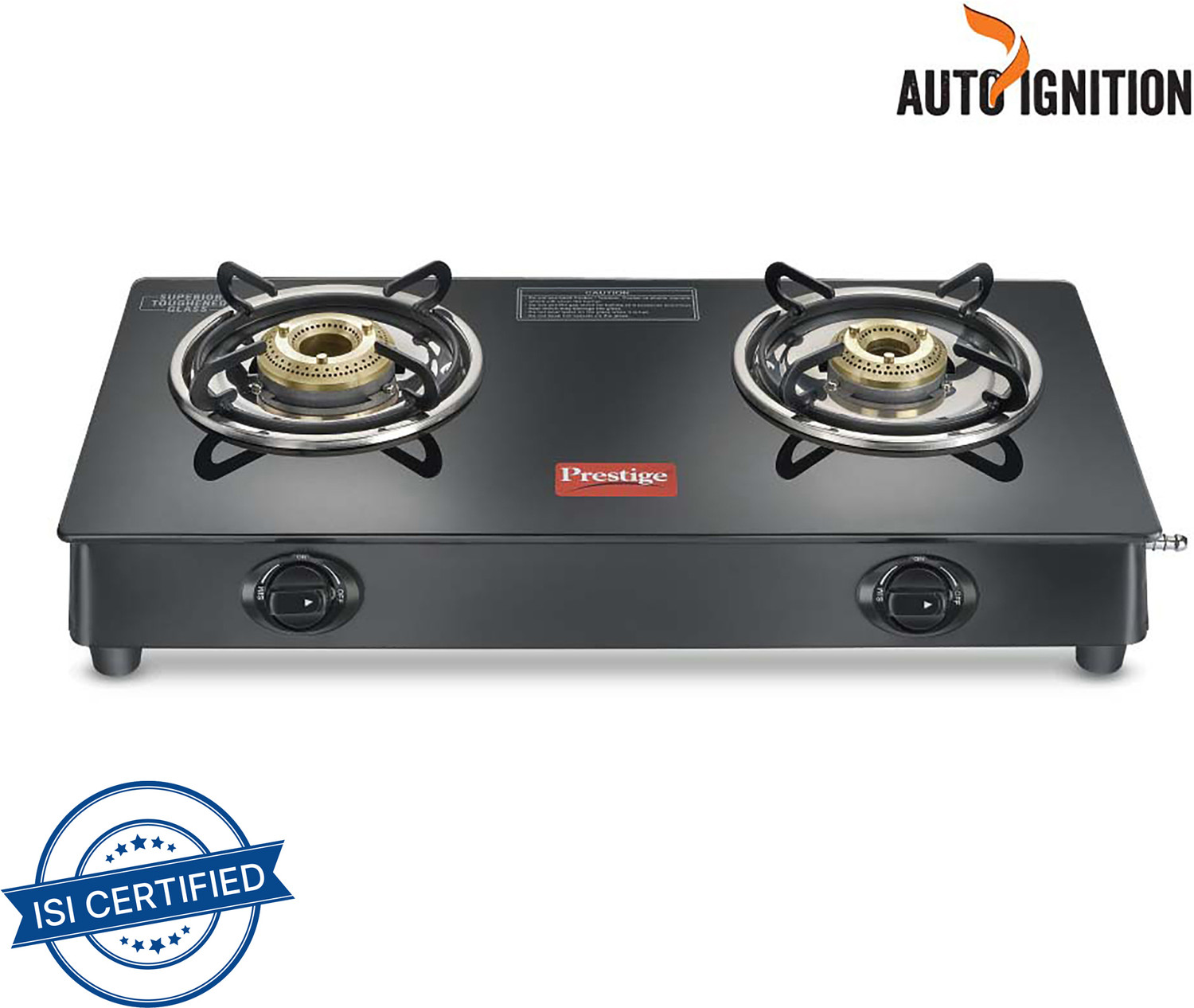 Image of FABER Jumbo Black 2 Brass Burner Glass Manual Gas Stove (2 Burners)