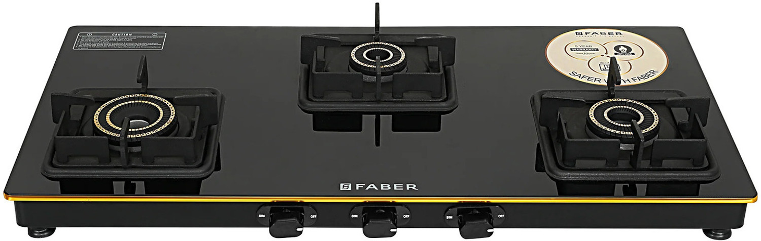 Image of FABER Jumbo Black 2 Brass Burner Glass Manual Gas Stove (2 Burners)
