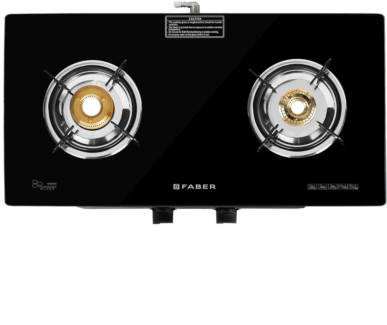 Image of FABER Jumbo Black 2 Brass Burner Glass Manual Gas Stove (2 Burners)
