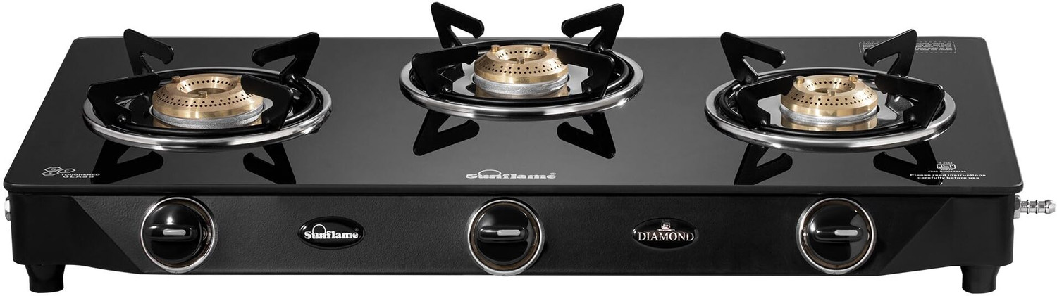 Sunflame Diamond 3 Burner Gas Stove Glass Manual Gas Stove Price in India - Buy Sunflame Diamond 3 Burner Gas Stove Glass Manual Gas Stove online at Flipkart.com