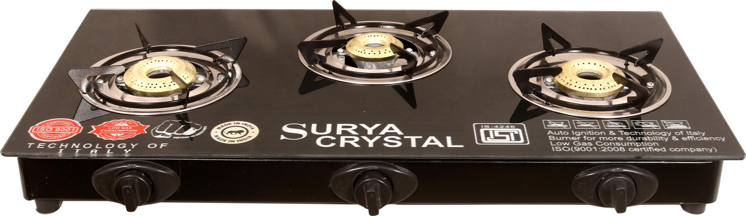 Image of SURYA APEX Glass Automatic Gas Stove (3 Burners)