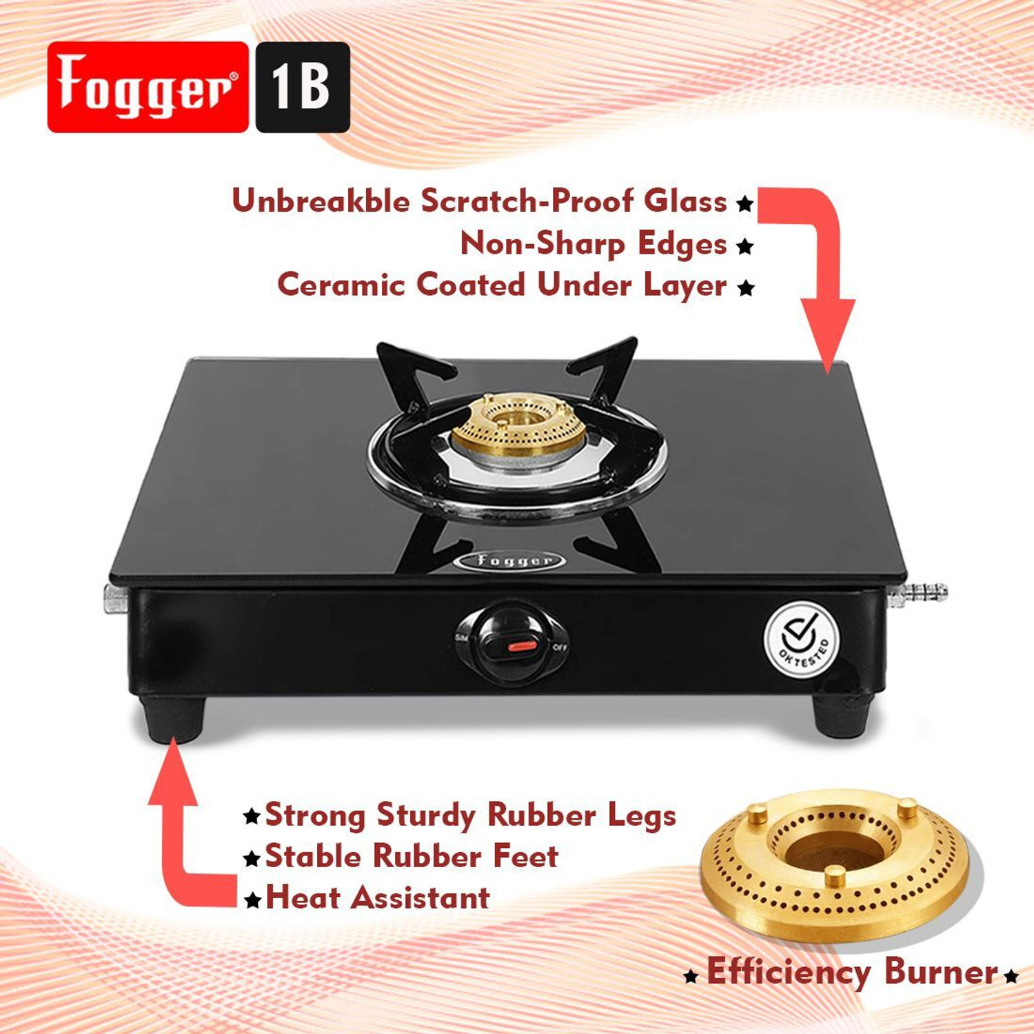 Image of Fogger manual 1 Burner Black Glass Manual Gas Stove (1 Burners)