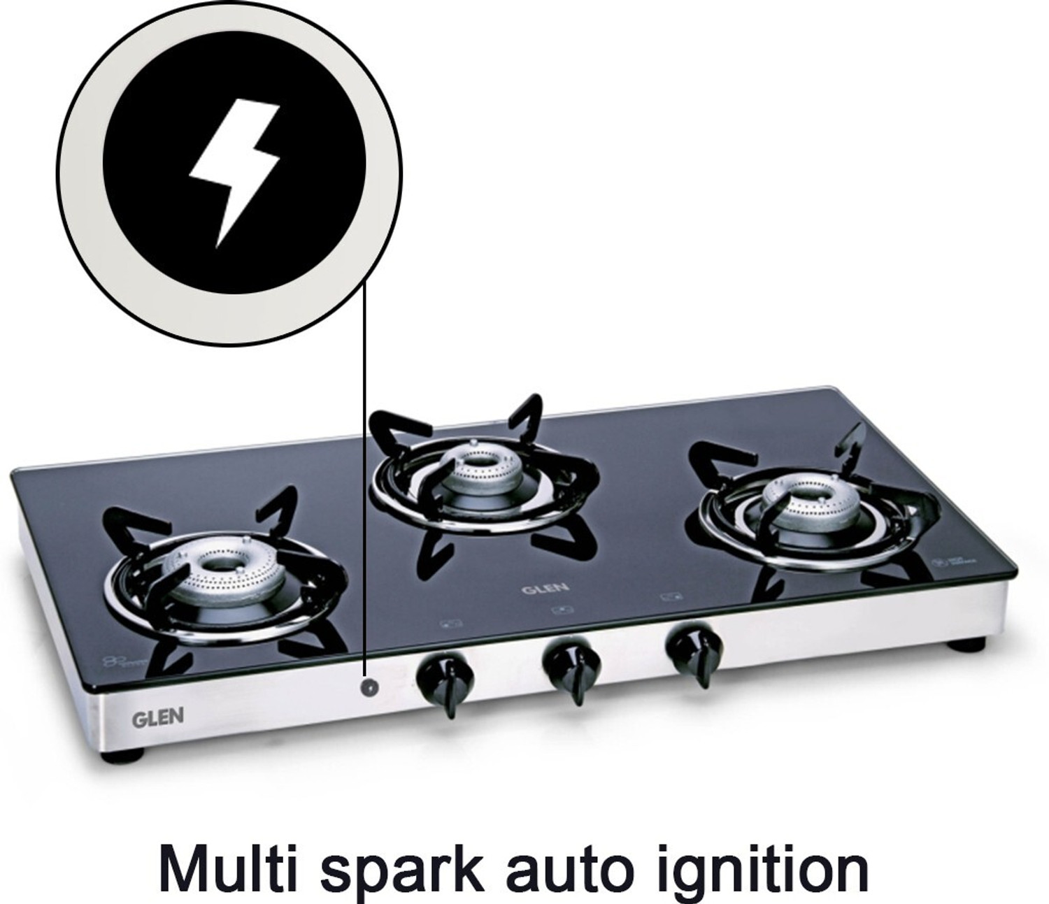 Image of Glen 1033 GT XL AI Glass Automatic Gas Stove (3 Burners)