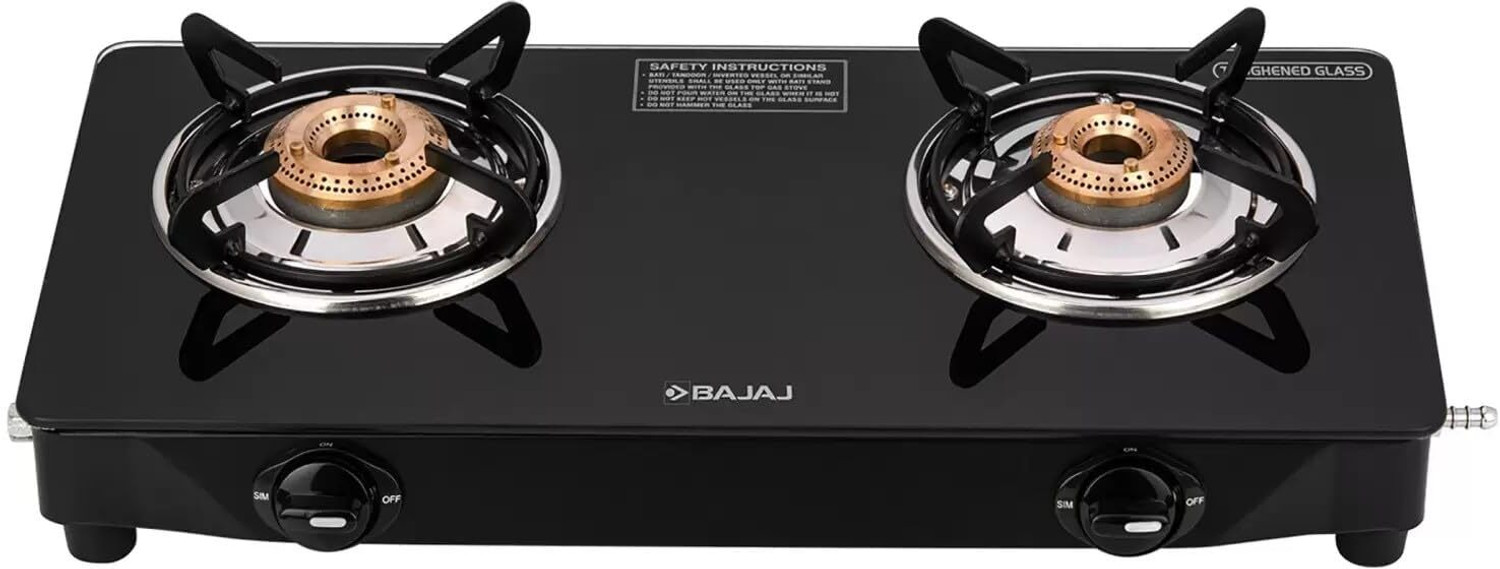 Image of FABER Jumbo Black 2 Brass Burner Glass Manual Gas Stove (2 Burners)