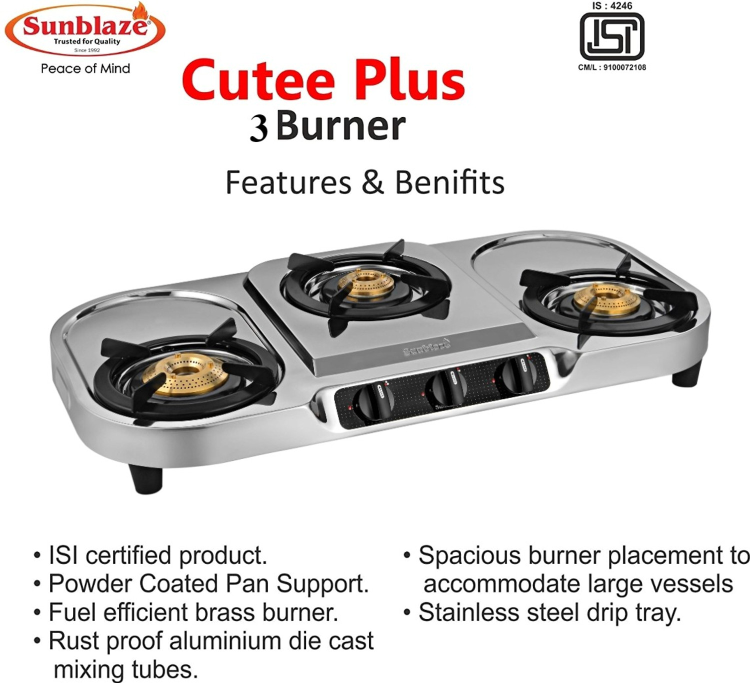 Image of Sunblaze Stainless Steel Manual Gas Stove (3 Burners)
