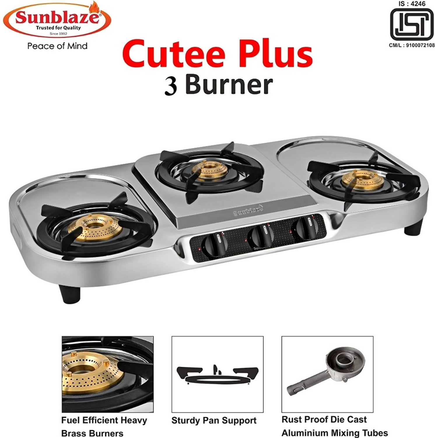 Image of Sunblaze Stainless Steel Manual Gas Stove (3 Burners)