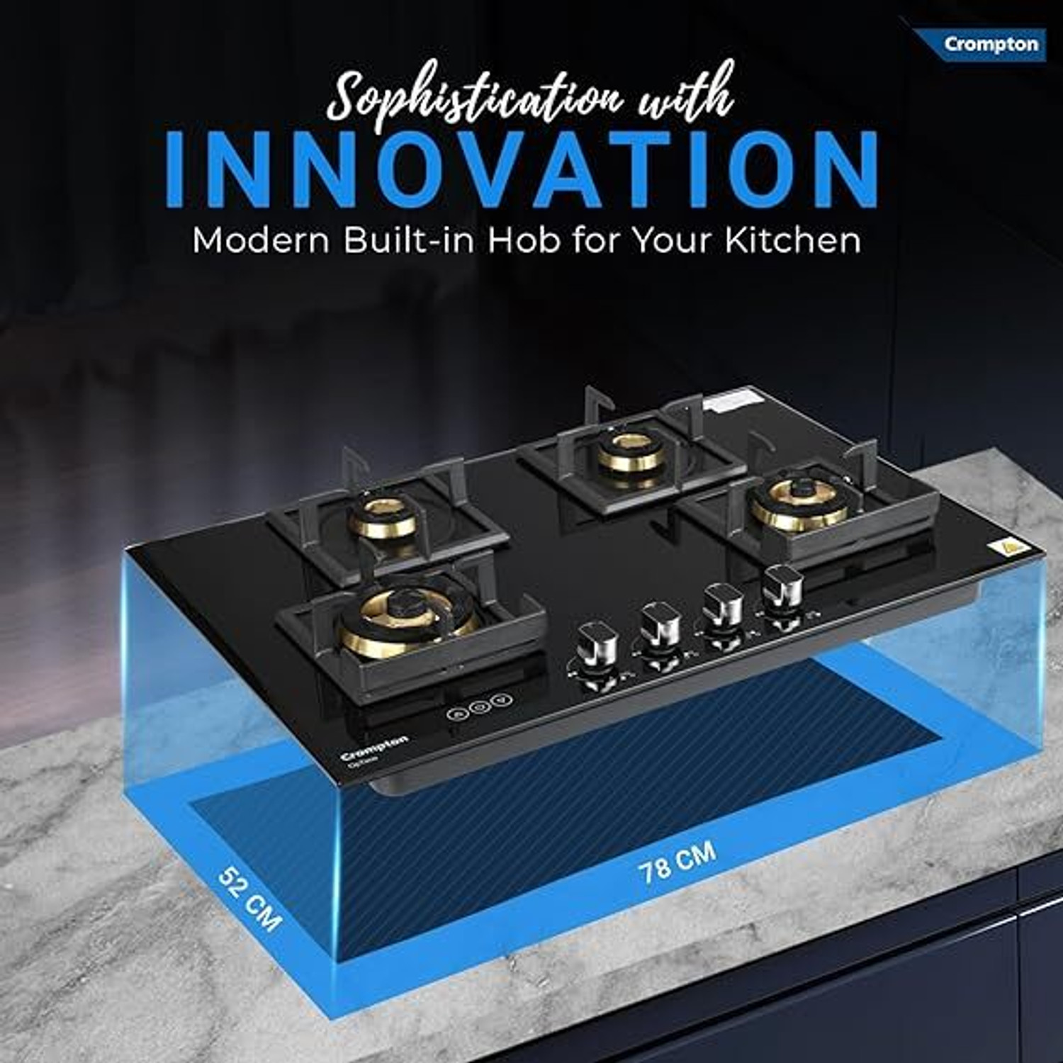 Image of Crompton HOB-OPFB784TI-MBL Glass Automatic Hob (4 Burners)