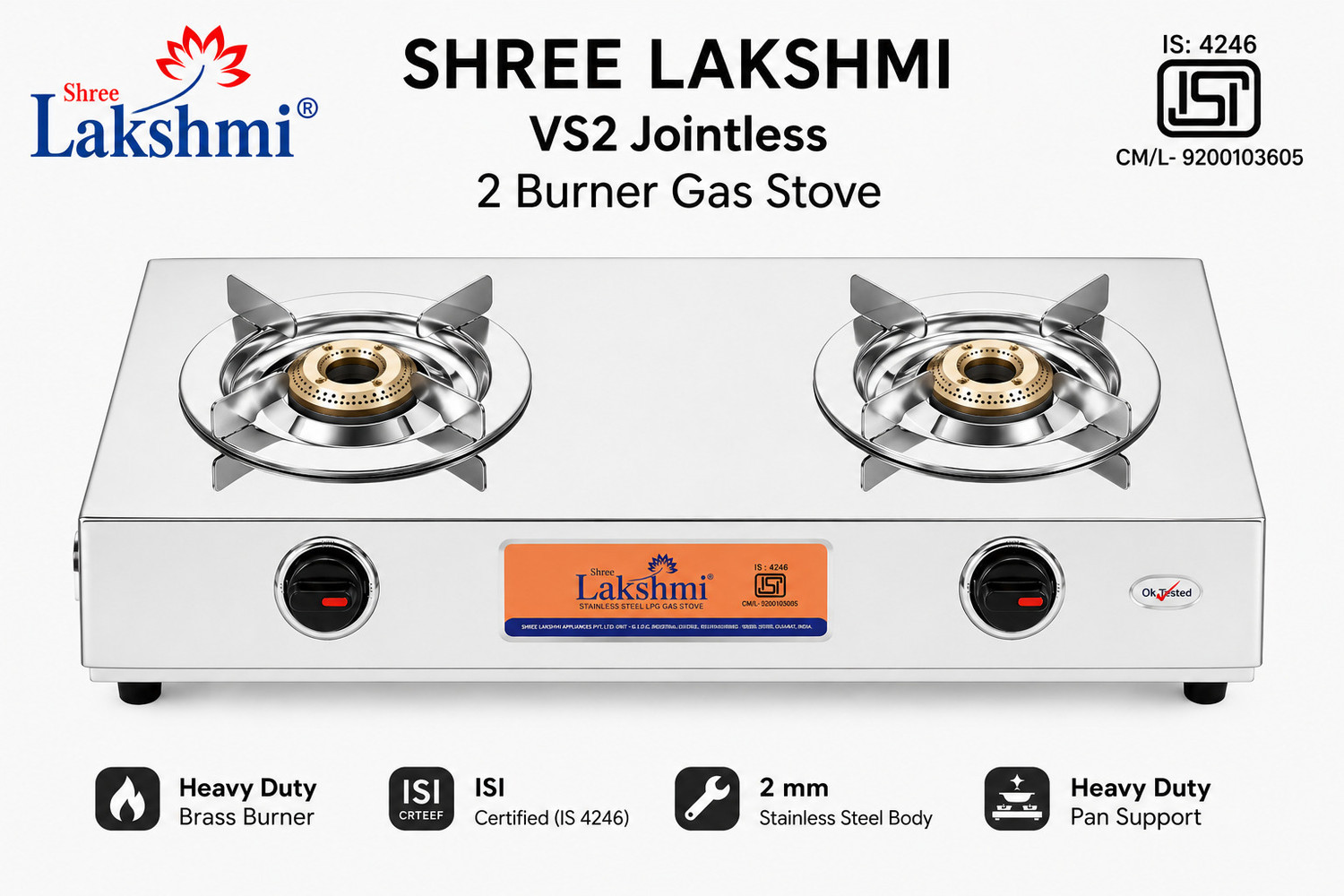 Image of Safeflame Stainless Steel Manual Gas Stove (2 Burners)