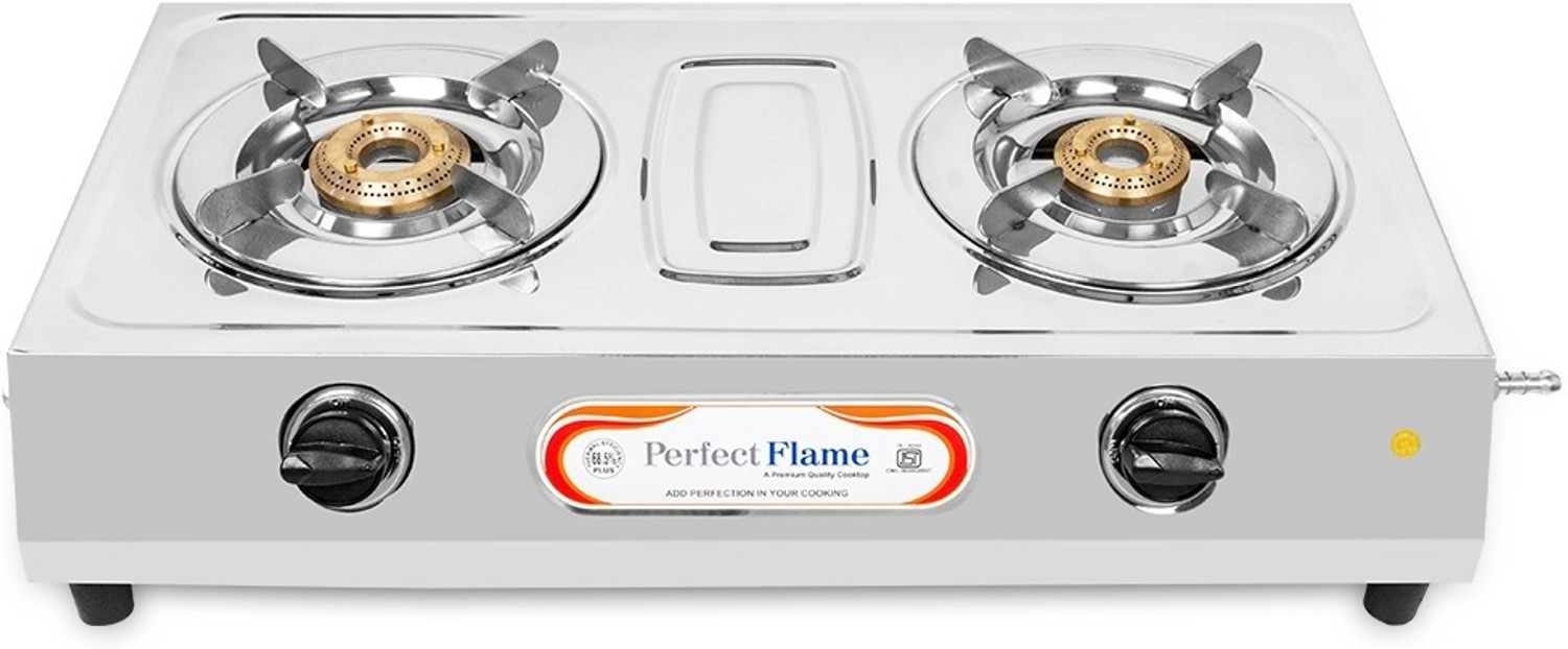 Image of SURYALAXMI TWO BURNER STAINLESS STEEL GAS STOVE | MANUAL IGNITION | FREE GAS LIGHTER | Stainless Steel Manual Gas Stove (2 Burners)