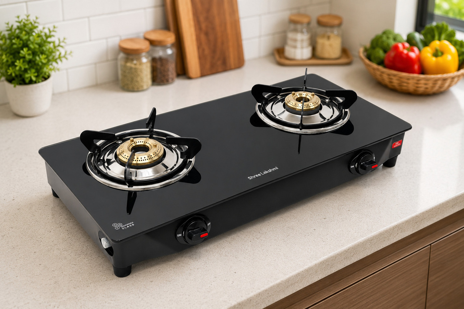 SHREE LAKSHMI 2 Burner Nano Glass Manual Gas Stove