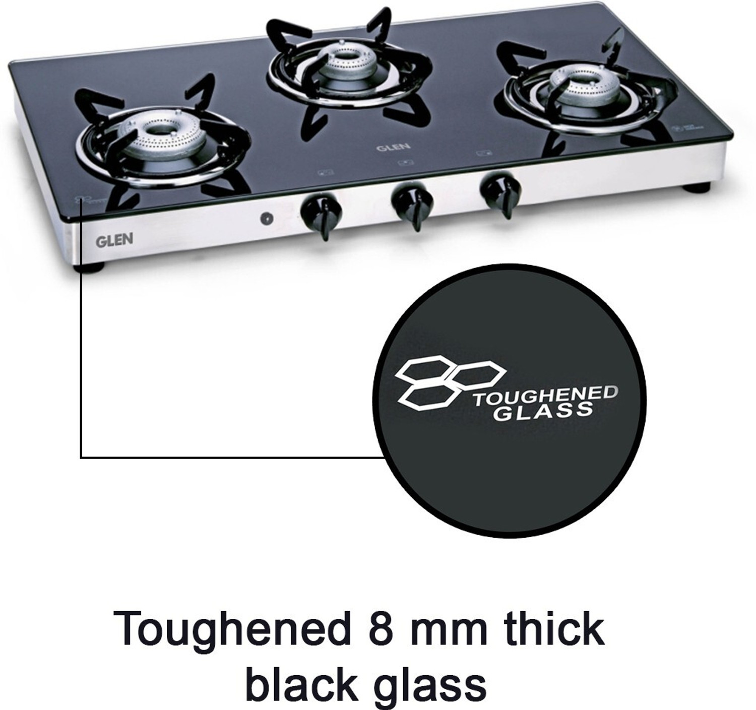 Image of Glen 1033 GT XL AI Glass Automatic Gas Stove (3 Burners)