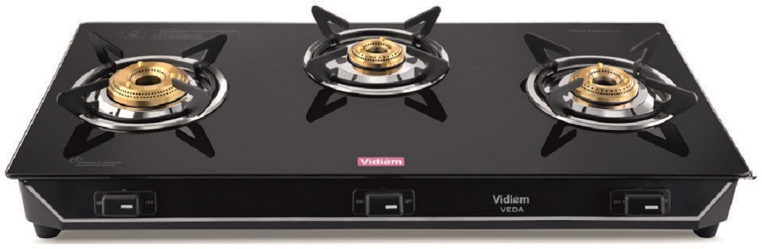 Image of Vidiem VEDA GS G3 309A COOKTOP Glass Manual Gas Stove (3 Burners)