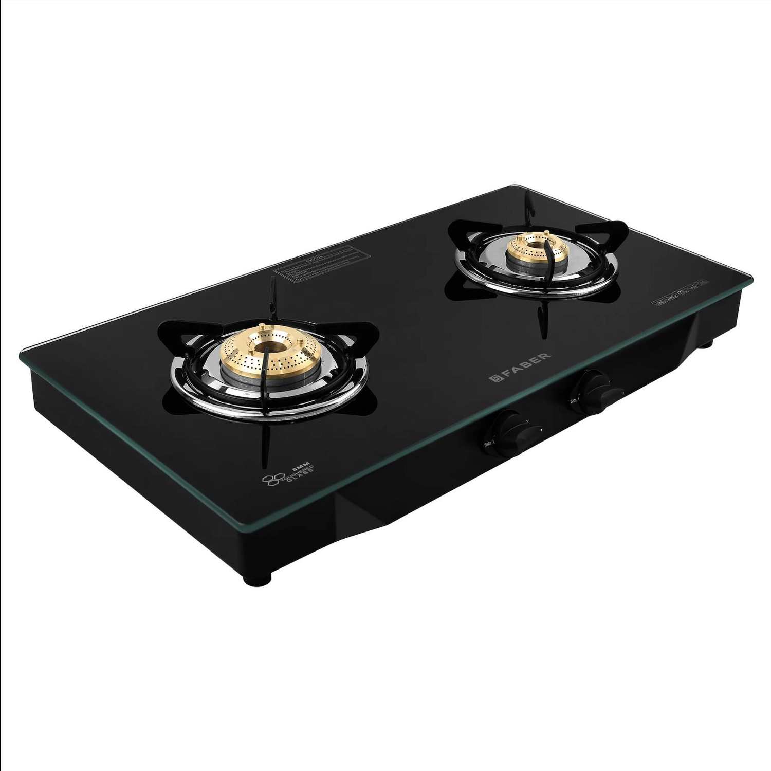 Image of FABER Jumbo Black 2 Brass Burner Glass Manual Gas Stove (2 Burners)