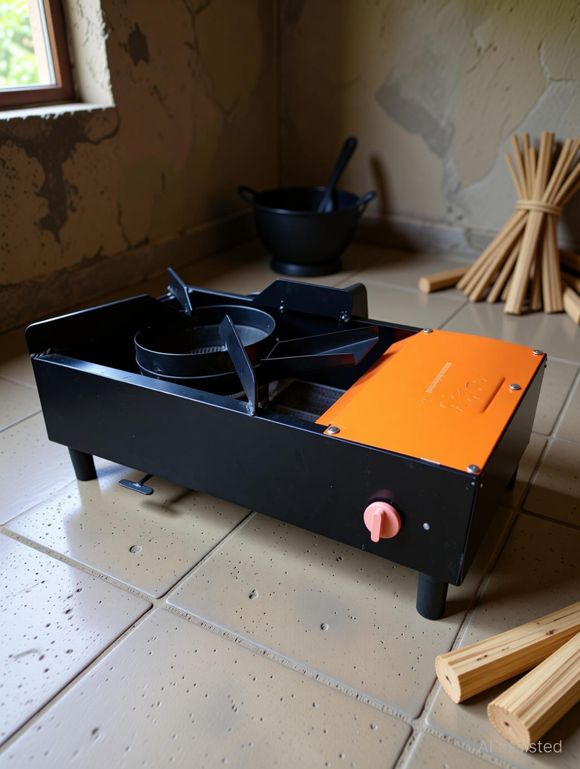 Image of Sanskruti Chul Wood & Coal Stove Lakud Kolsa Shegadi - Cooking Stove Indoor / Outdoor Orange Stainless Steel Manual Gas Stove (1 Burners)
