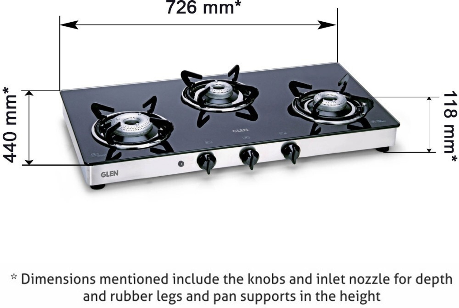 Image of Glen 1033 GT XL AI Glass Automatic Gas Stove (3 Burners)