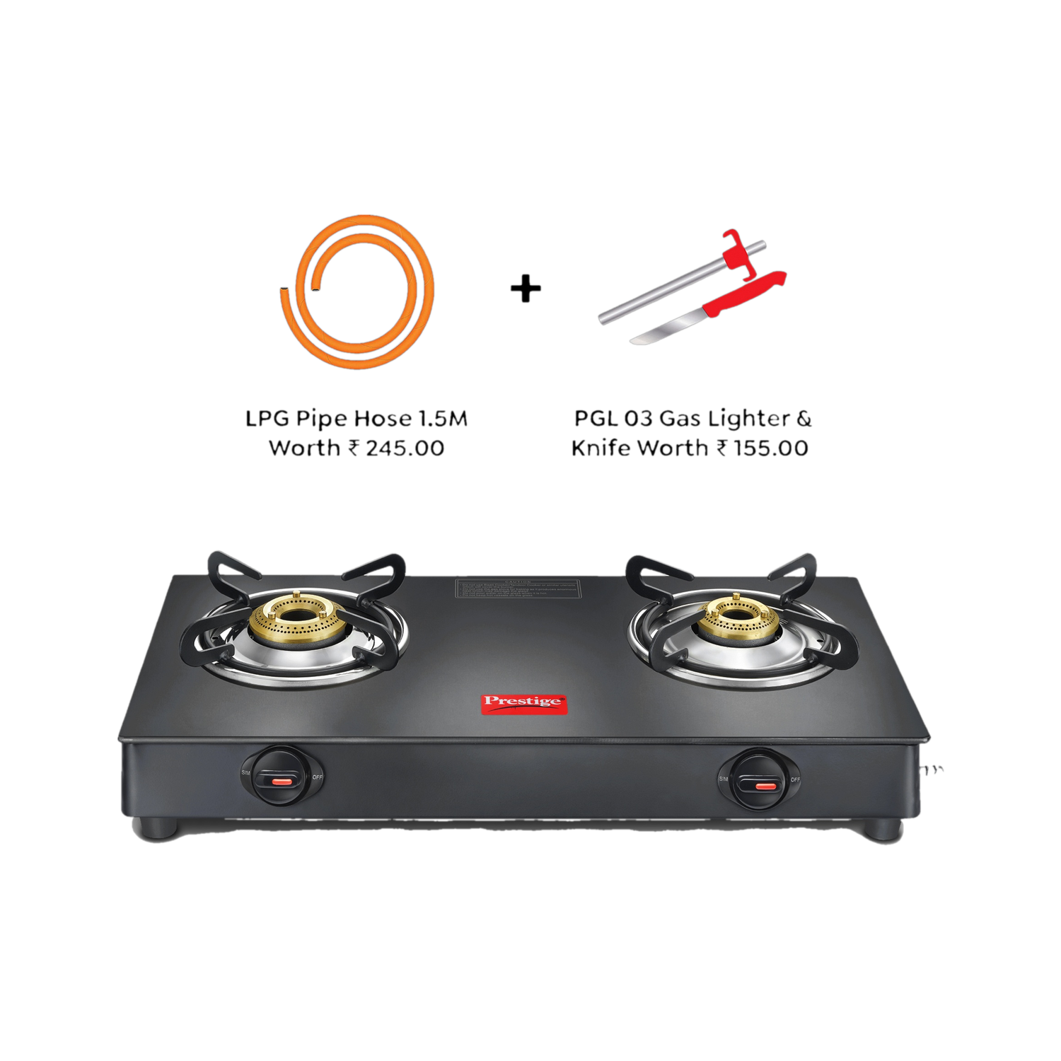 Image of FABER Jumbo Black 2 Brass Burner Glass Manual Gas Stove (2 Burners)