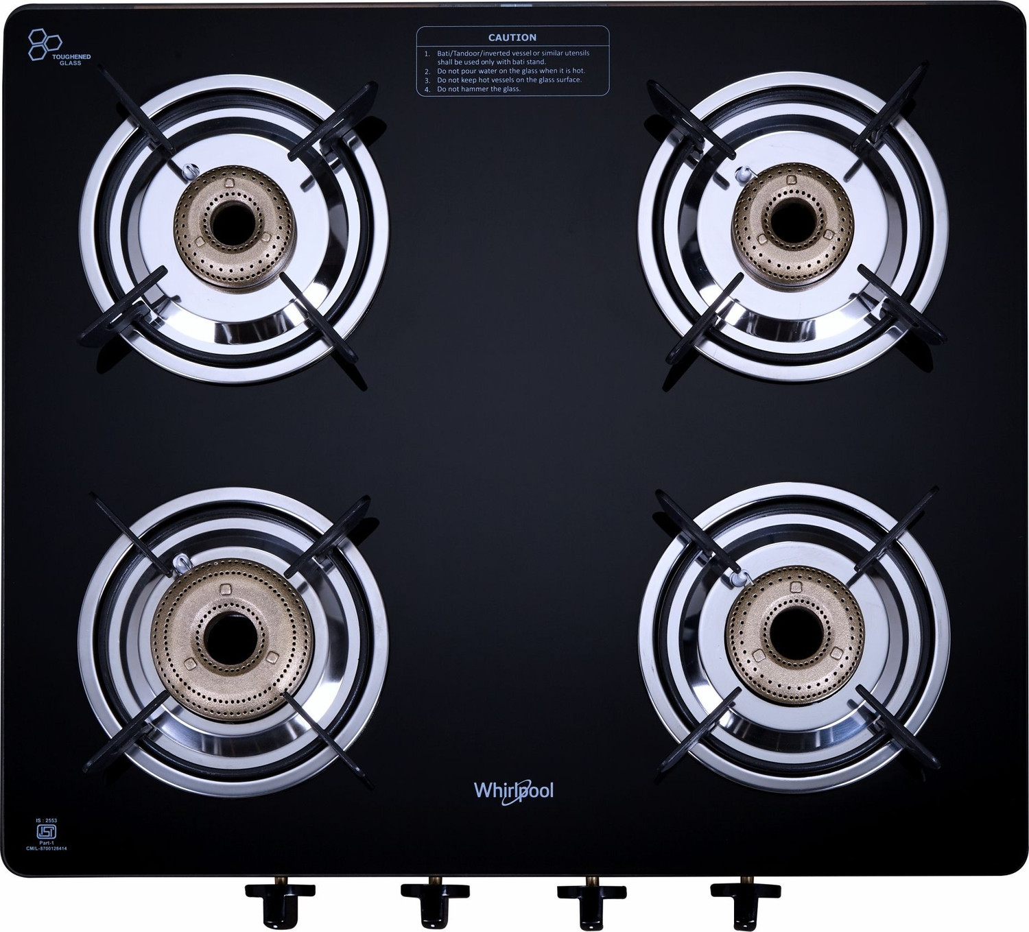 Image of FABER Jumbo Black 2 Brass Burner Glass Manual Gas Stove (2 Burners)