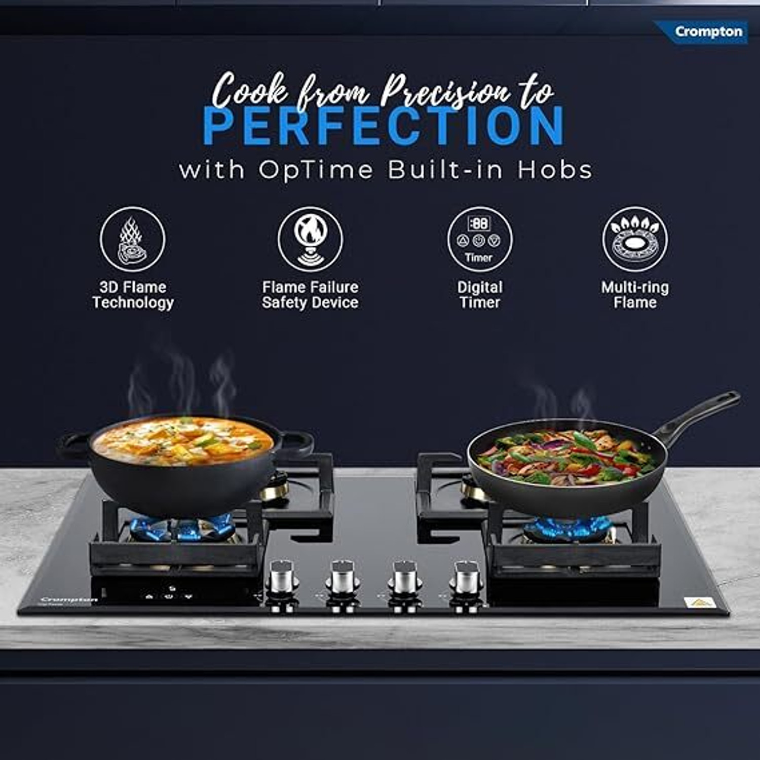 Image of Crompton HOB-OPFB784TI-MBL Glass Automatic Hob (4 Burners)
