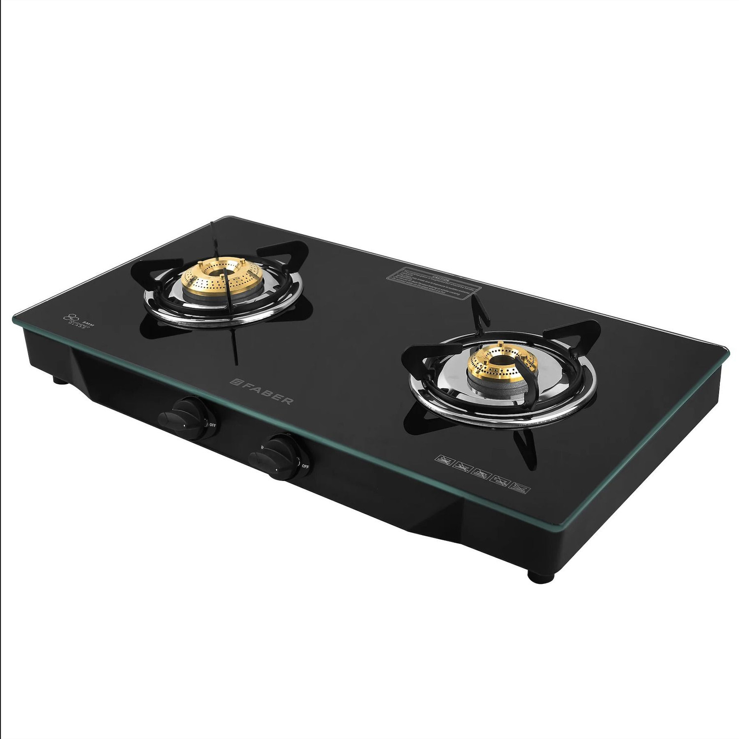 Image of FABER Jumbo Black 2 Brass Burner Glass Manual Gas Stove (2 Burners)