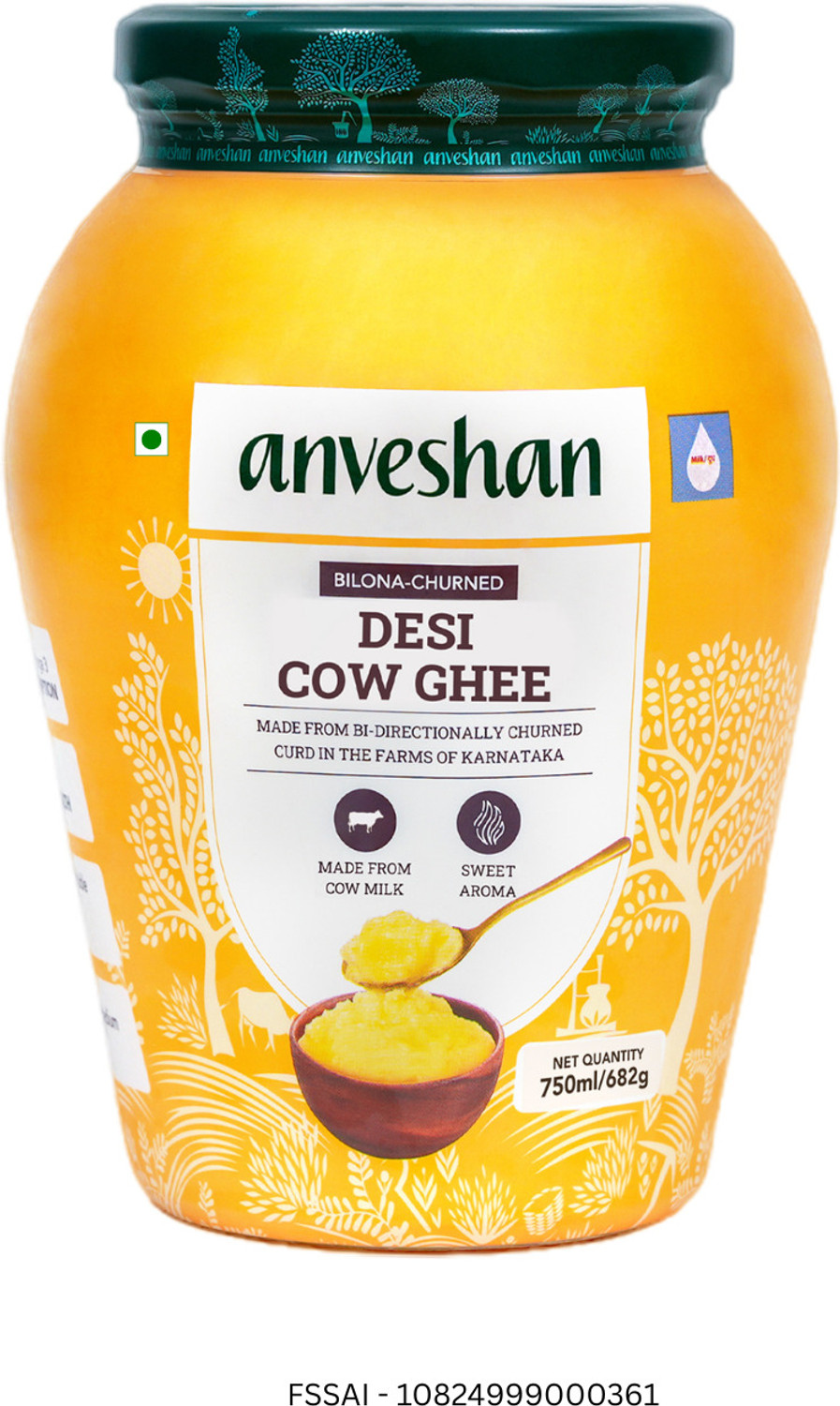 Image of Kapiva A2 Desi Ghee (Helps Reduces Joint Pain and Improves Heart Functioning) Glass Bottle (1000 ml, Pack of 2)