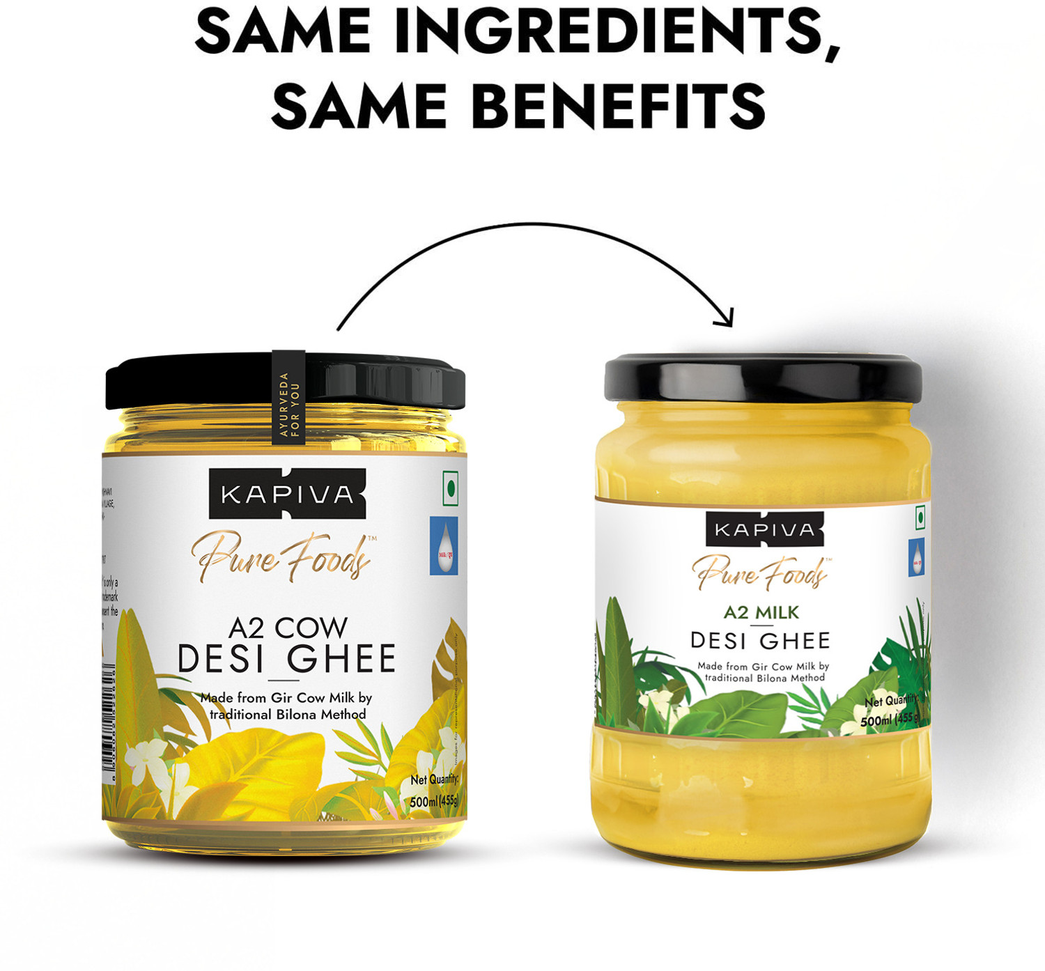 Image of Kapiva A2 Desi Ghee (Helps Reduces Joint Pain and Improves Heart Functioning) Glass Bottle (1000 ml, Pack of 2)