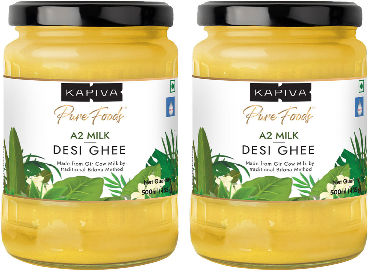 Image of Kapiva A2 Desi Ghee (Helps Reduces Joint Pain and Improves Heart Functioning) Glass Bottle (1000 ml, Pack of 2)