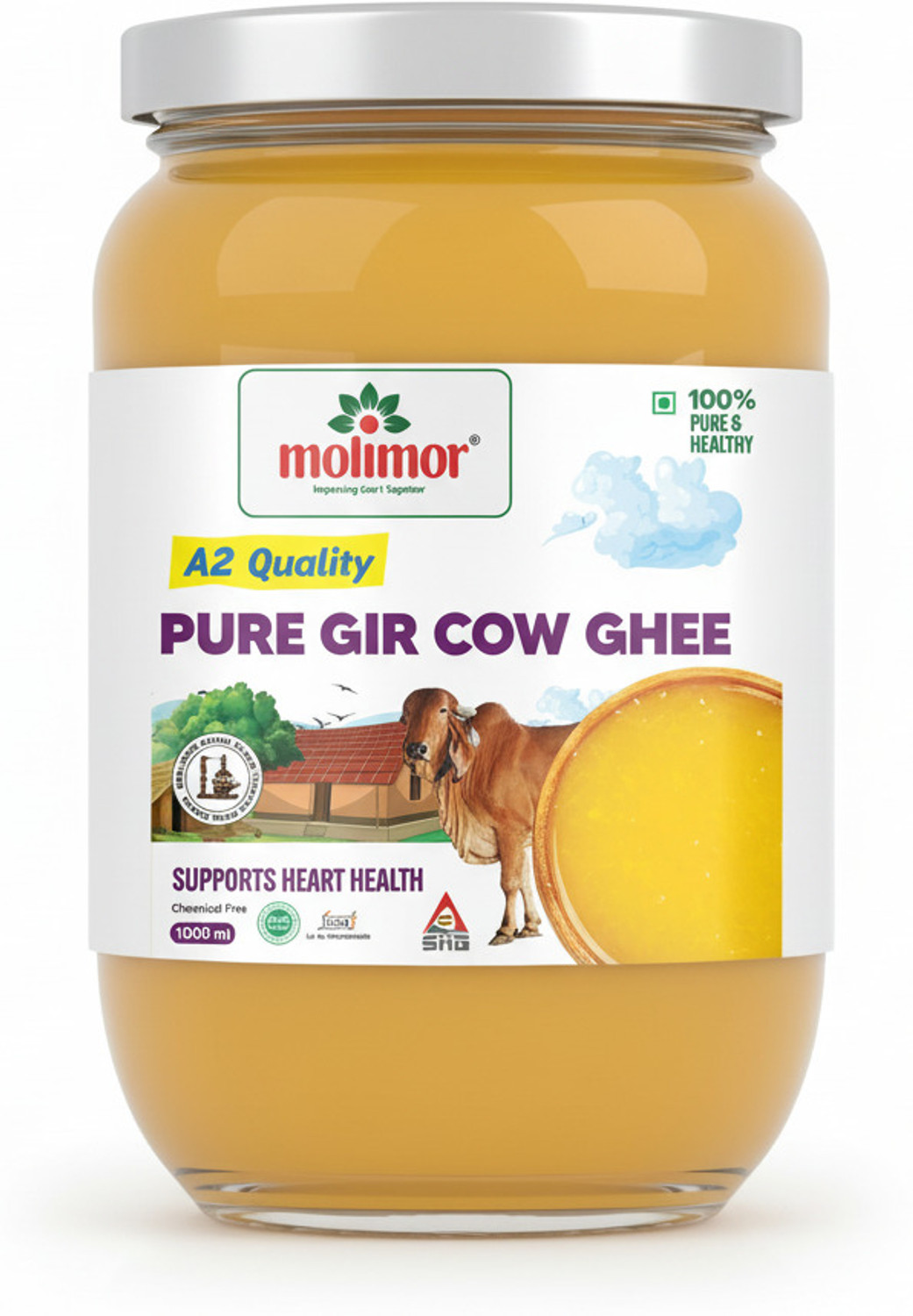 Image of Anveshan A2 Desi Cow Ghee (1 Litre x 2 Jars) | Traditionally Bilona-Churned Ghee Mason Jar (2000 ml, Pack of 2)